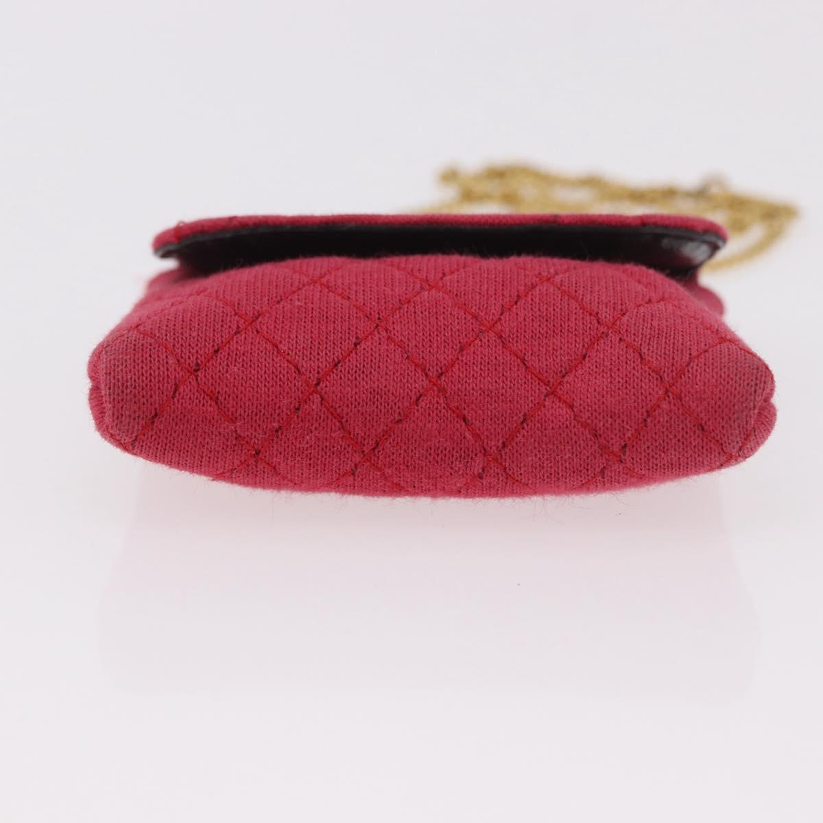 CHANEL Chain Pouch Cotton Pink Gold CC Auth mr2713