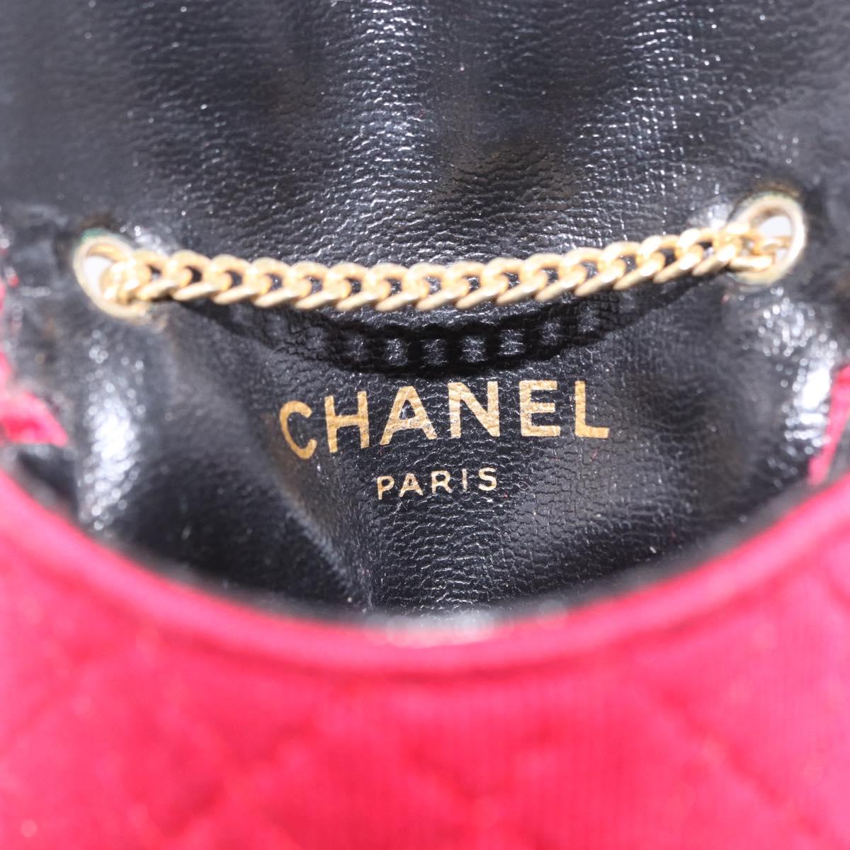 CHANEL Chain Pouch Cotton Pink Gold CC Auth mr2713
