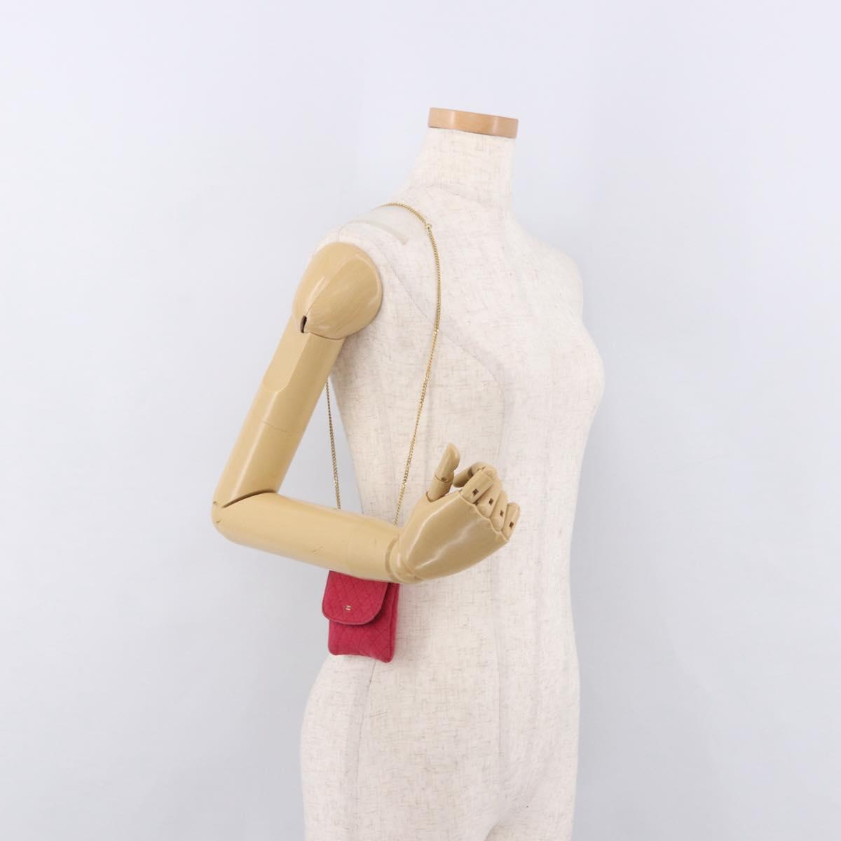 CHANEL Chain Pouch Cotton Pink Gold CC Auth mr2713