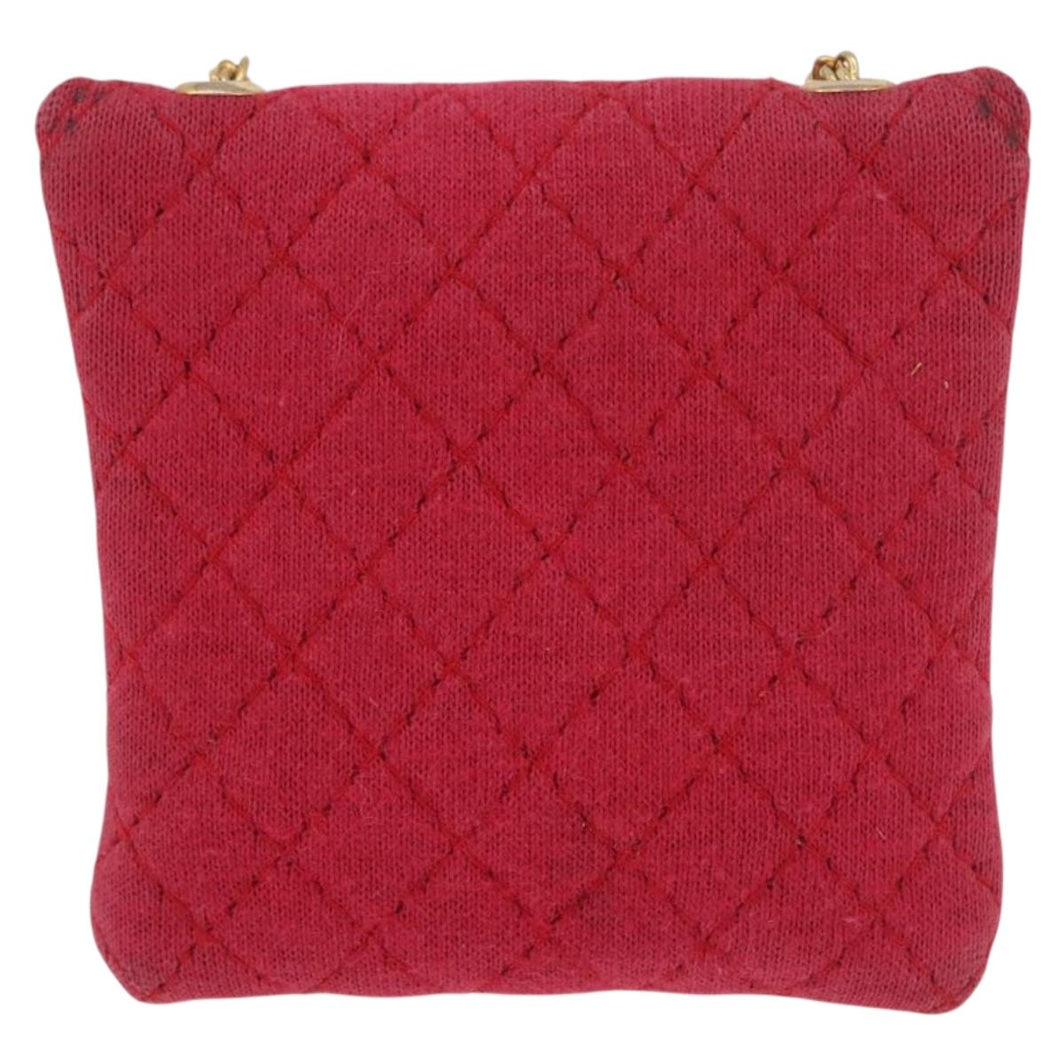 CHANEL Chain Pouch Cotton Pink Gold CC Auth mr2713