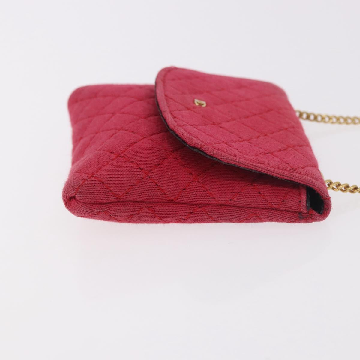 CHANEL Chain Pouch Cotton Pink Gold CC Auth mr2713