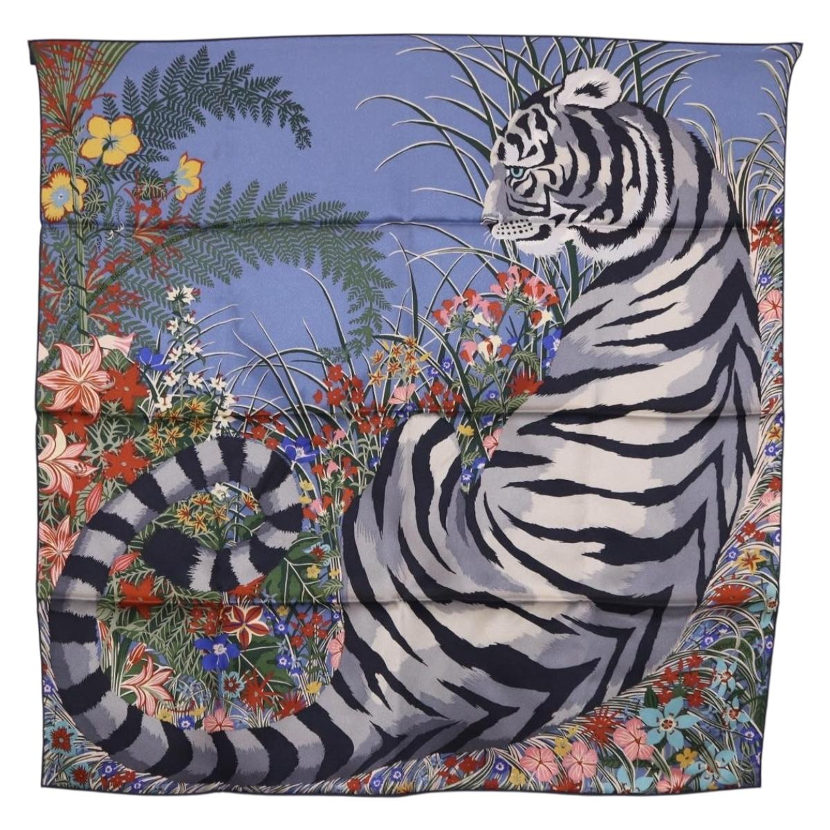 HERMES Carre 70 Scarf ""Tiger"" Silk Red Auth mr2714M