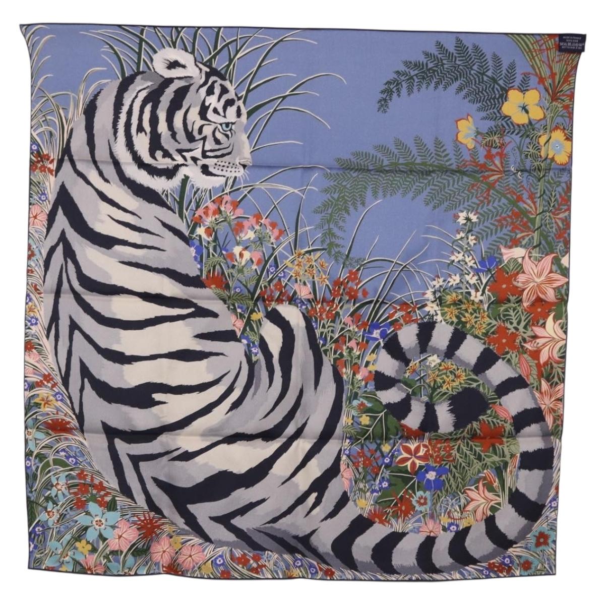HERMES Carre 70 Scarf ""Tiger"" Silk Red Auth mr2714M