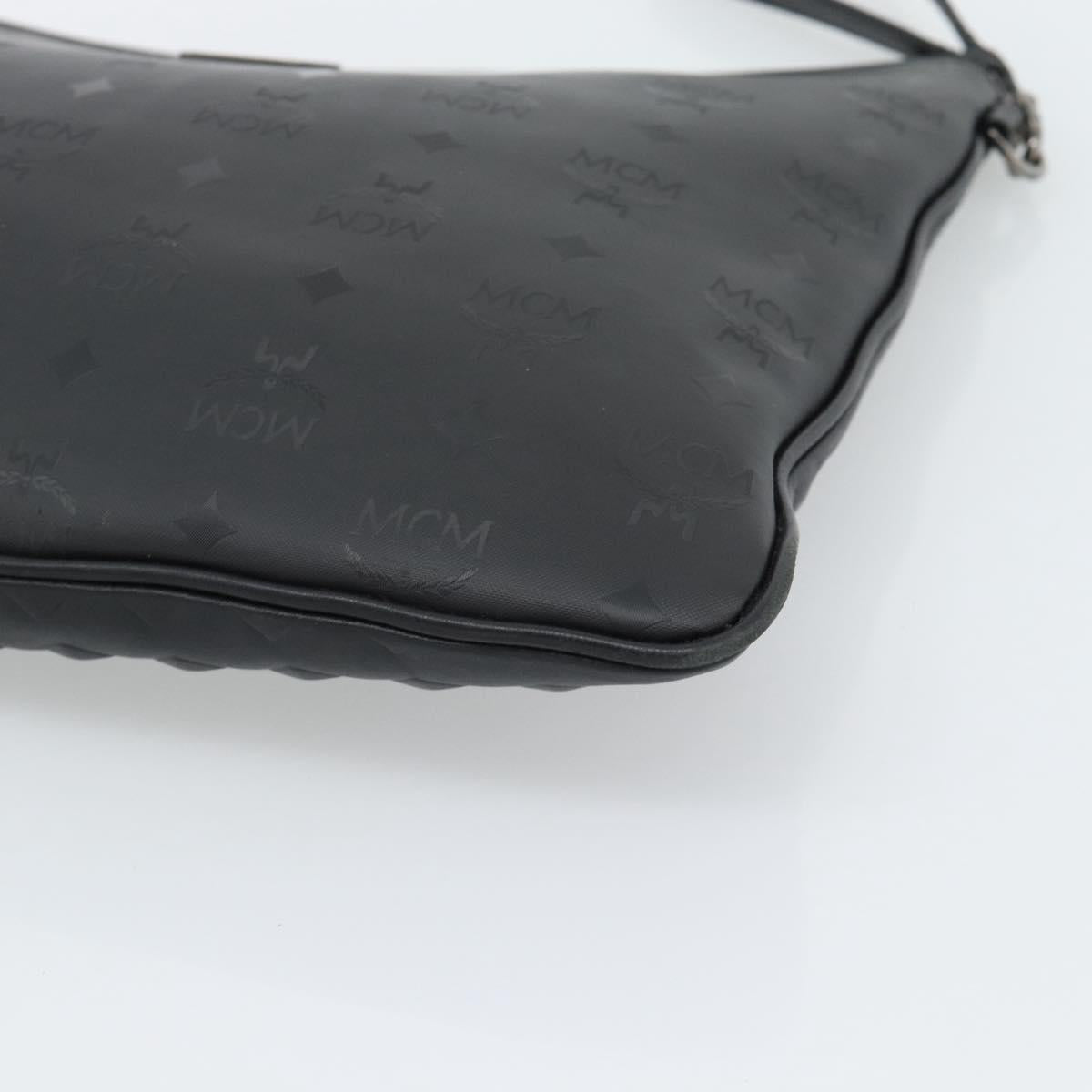 MCM Vicetos Logogram Clutch Bag Leather PVC Black Silver Auth mr2715