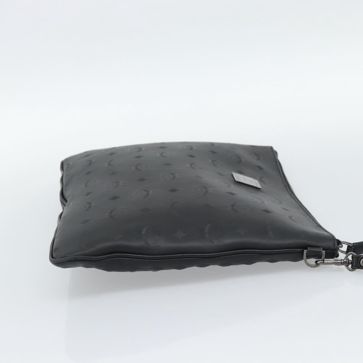 MCM Vicetos Logogram Clutch Bag Leather PVC Black Silver Auth mr2715