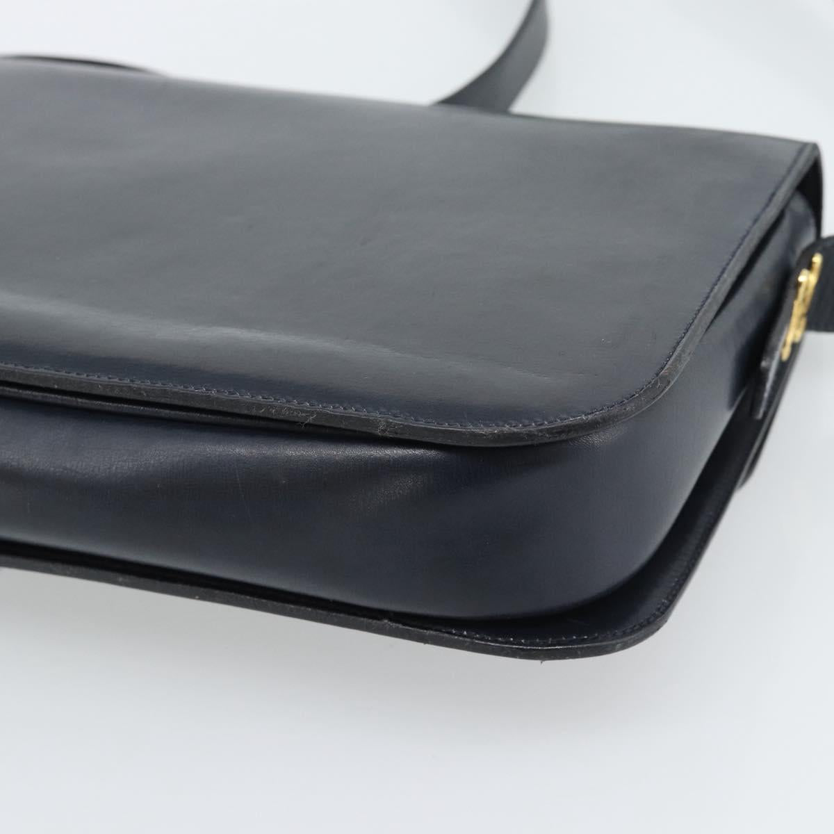 CELINE Shoulder Bag Leather Navy Gold Auth mr2716