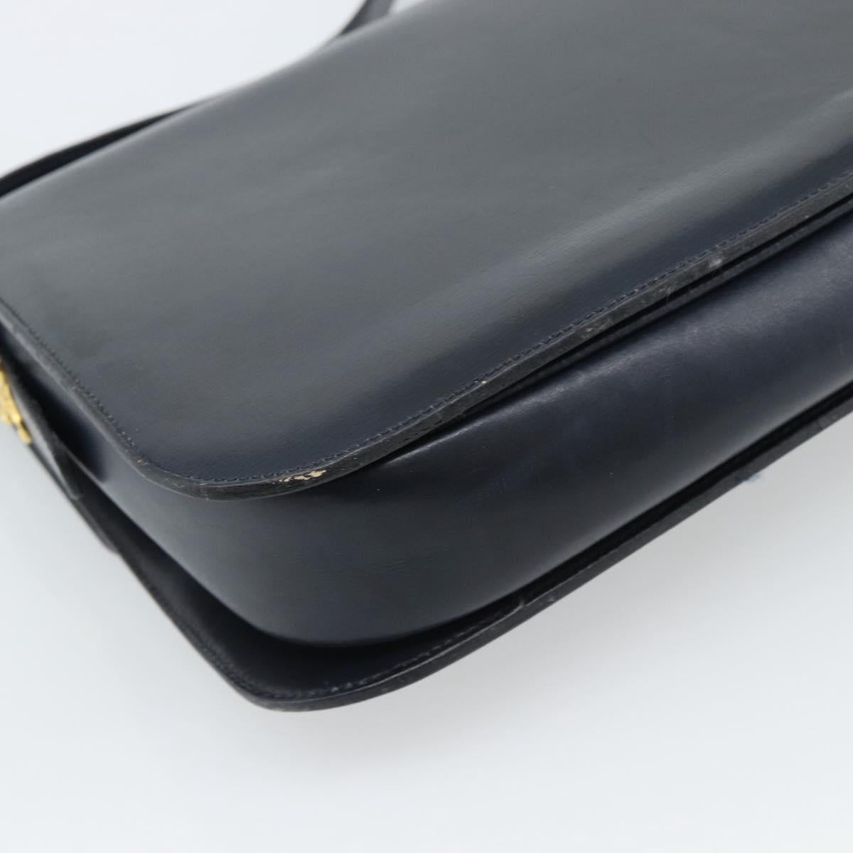 CELINE Shoulder Bag Leather Navy Gold Auth mr2716