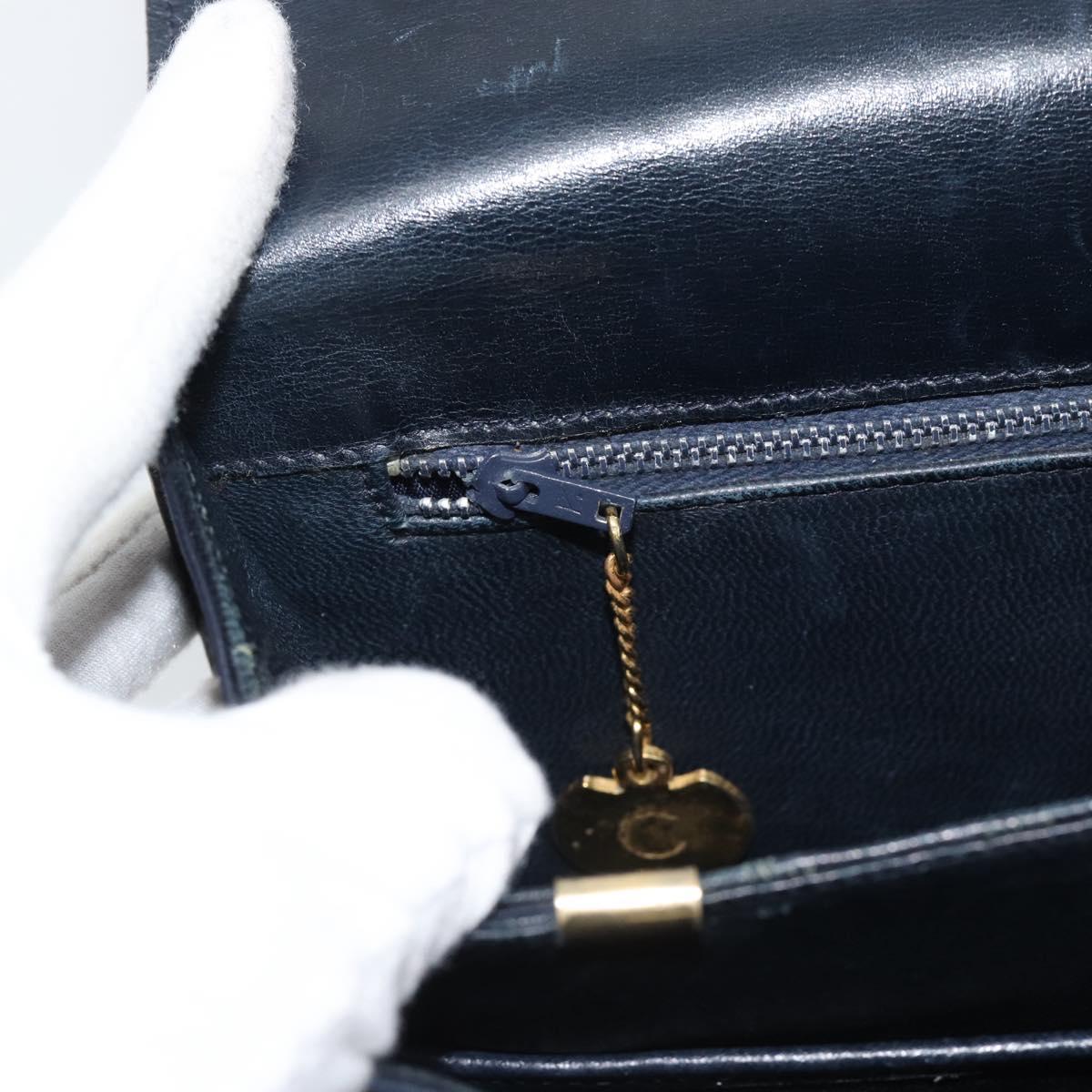 CELINE Shoulder Bag Leather Navy Gold Auth mr2716