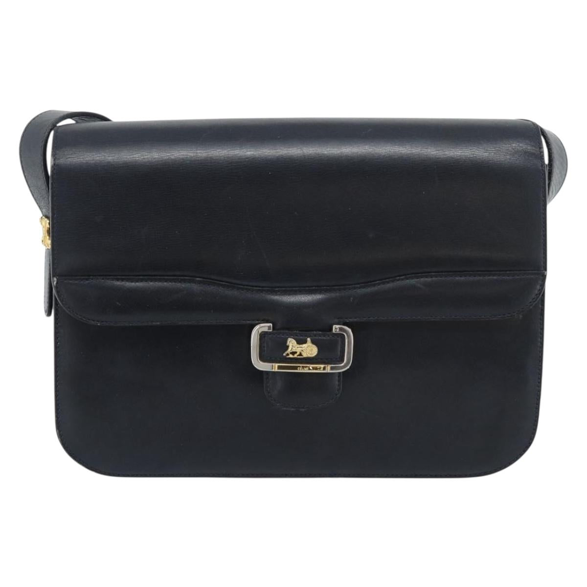 CELINE Shoulder Bag Leather Navy Gold Auth mr2716
