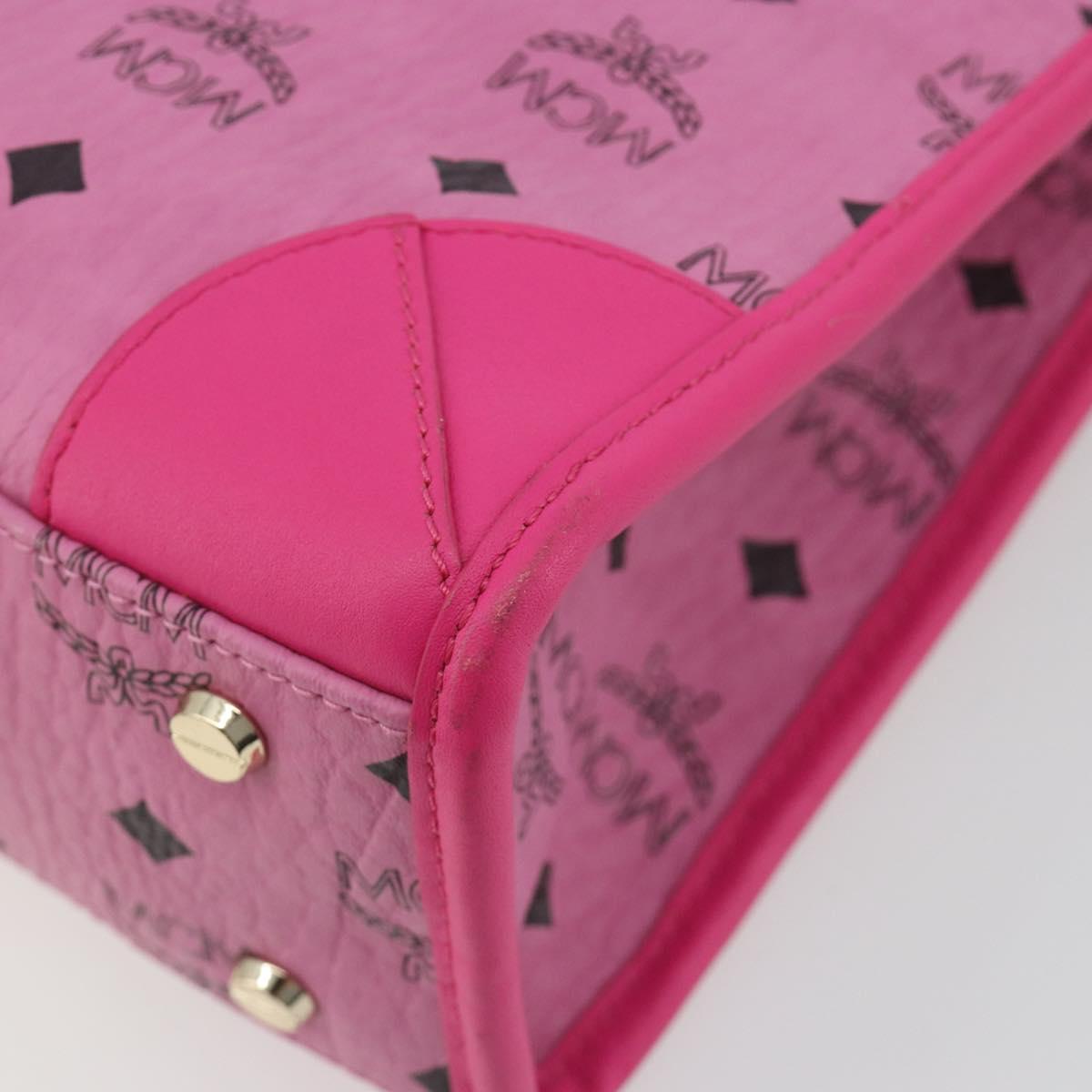 MCM Vicetos Logogram Hand Bag PVC Leather 2way Pink Gold Auth mr2718A