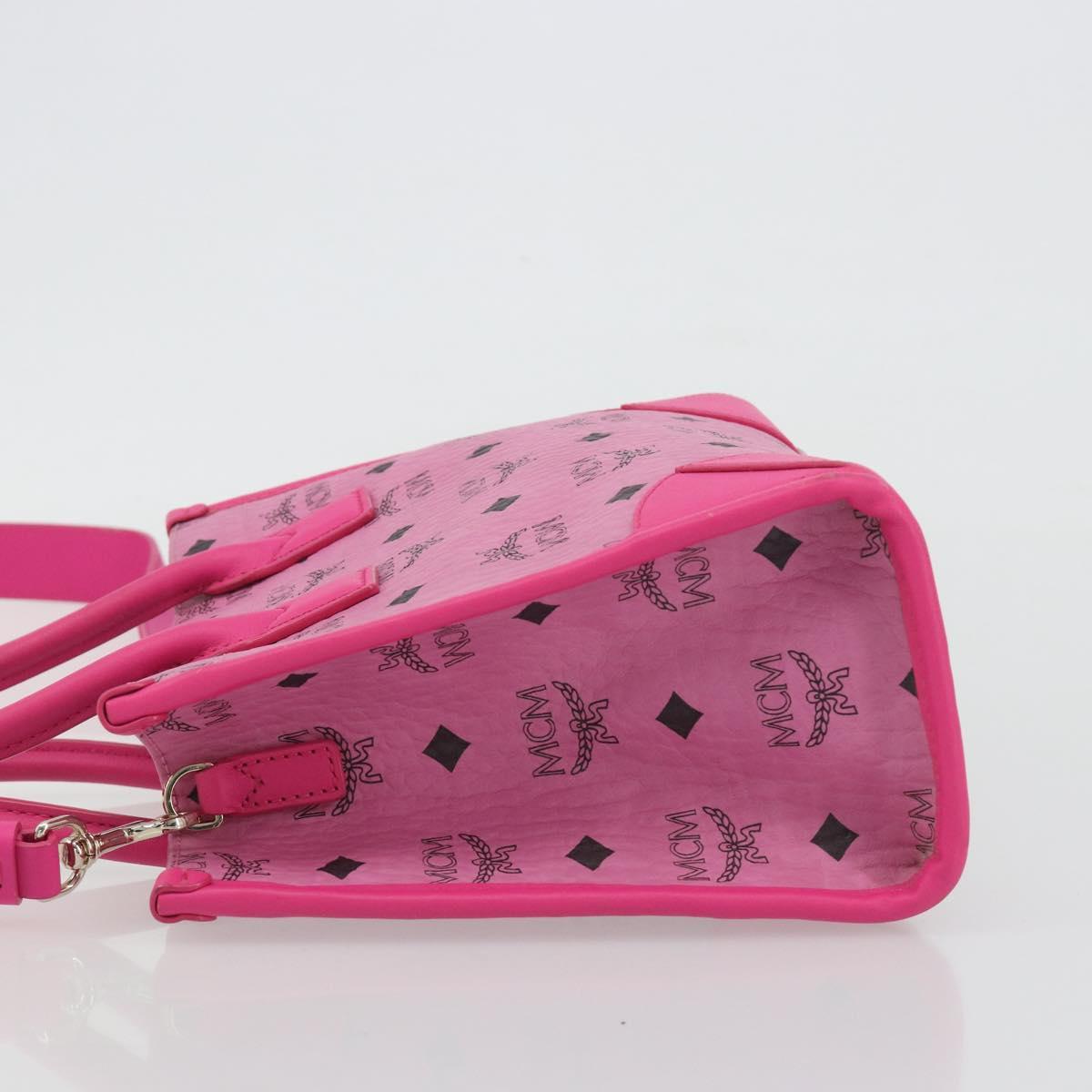 MCM Vicetos Logogram Hand Bag PVC Leather 2way Pink Gold Auth mr2718A