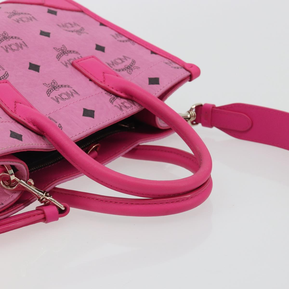 MCM Vicetos Logogram Hand Bag PVC Leather 2way Pink Gold Auth mr2718A
