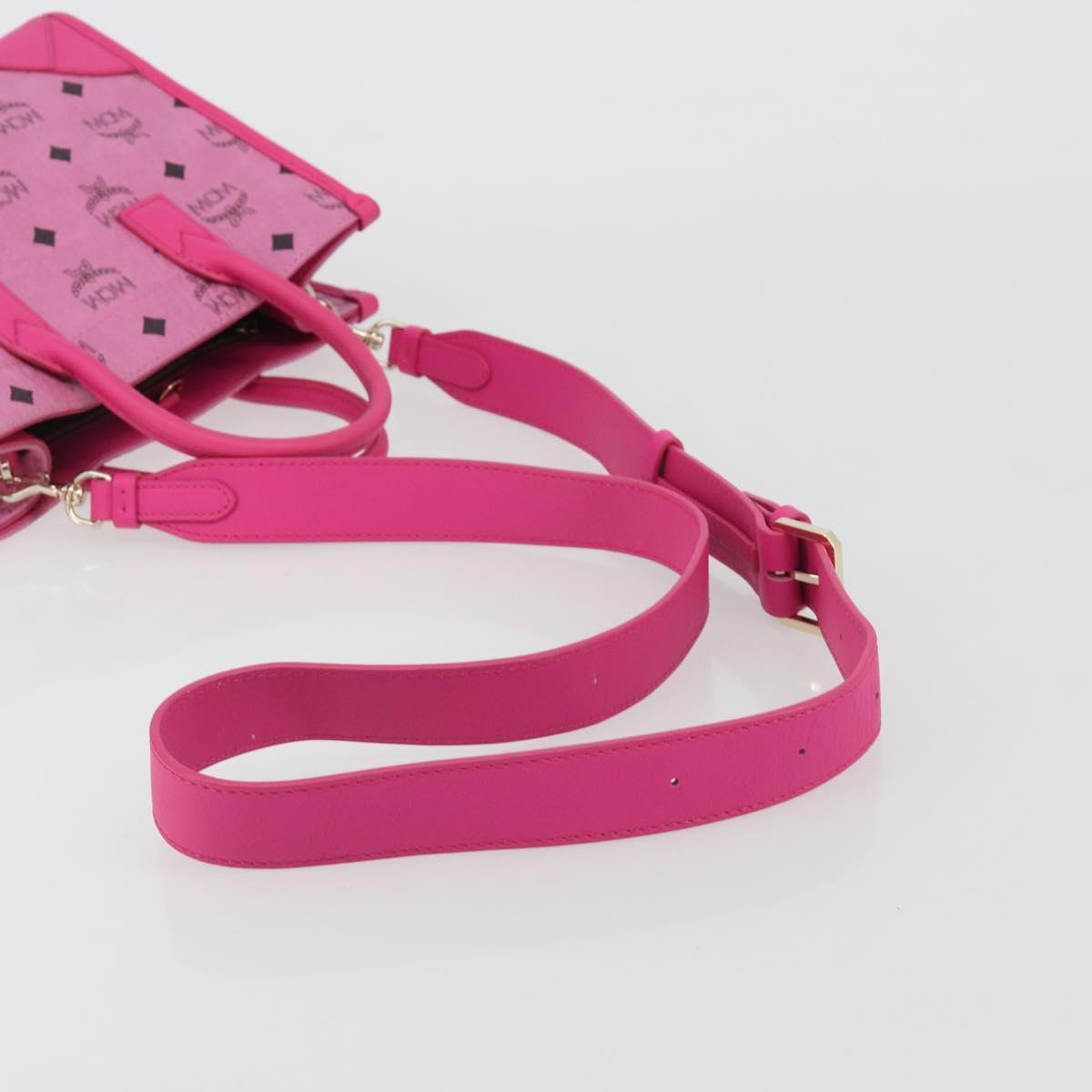 MCM Vicetos Logogram Hand Bag PVC Leather 2way Pink Gold Auth mr2718A