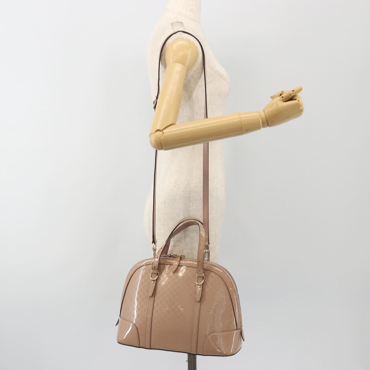 GUCCI Micro GG Canvas Guccissima Bag Patent Leather 2way Pink Beige Auth mr2719