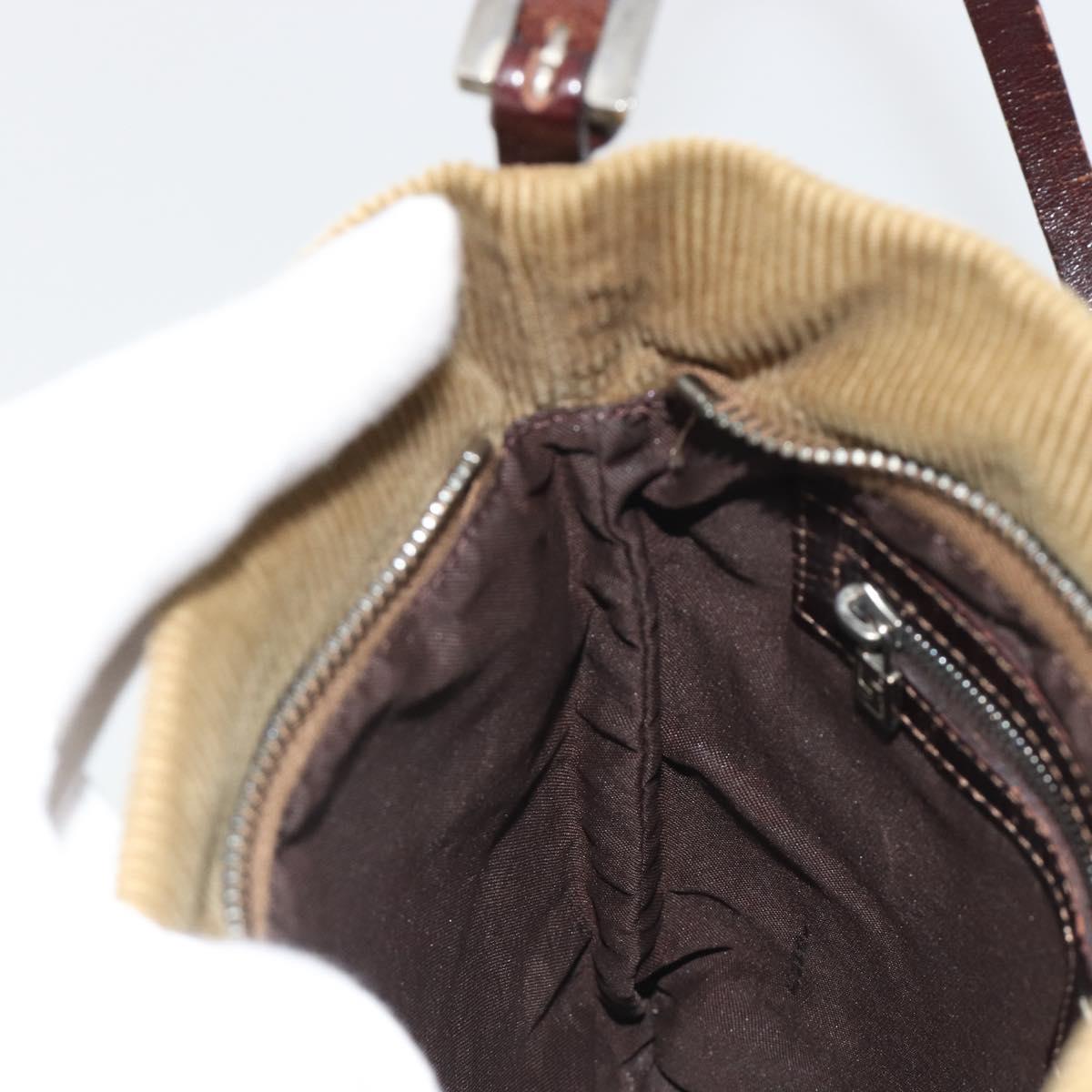 FENDI Shoulder Bag Corduroy Beige Silver Auth mr2721
