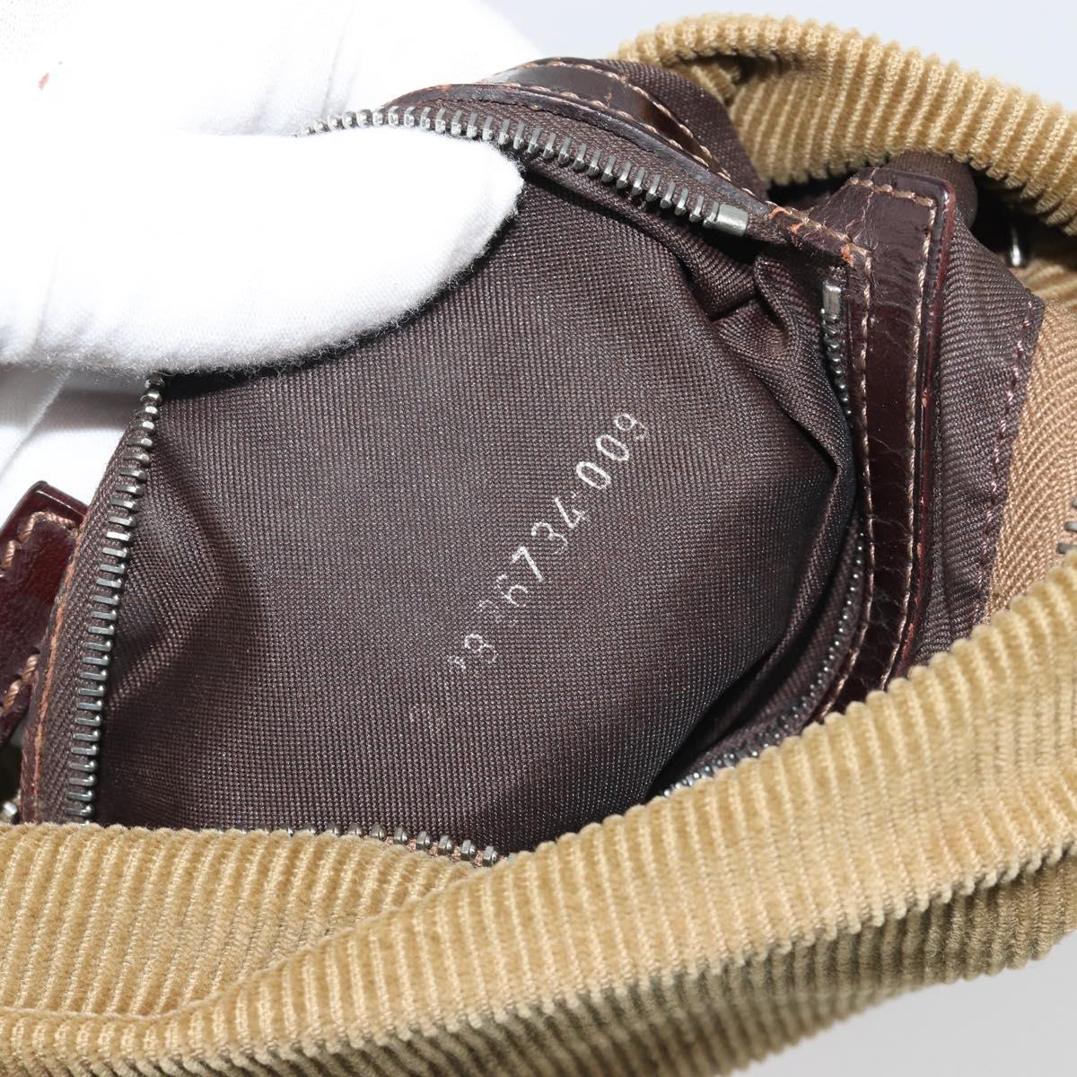 FENDI Shoulder Bag Corduroy Beige Silver Auth mr2721