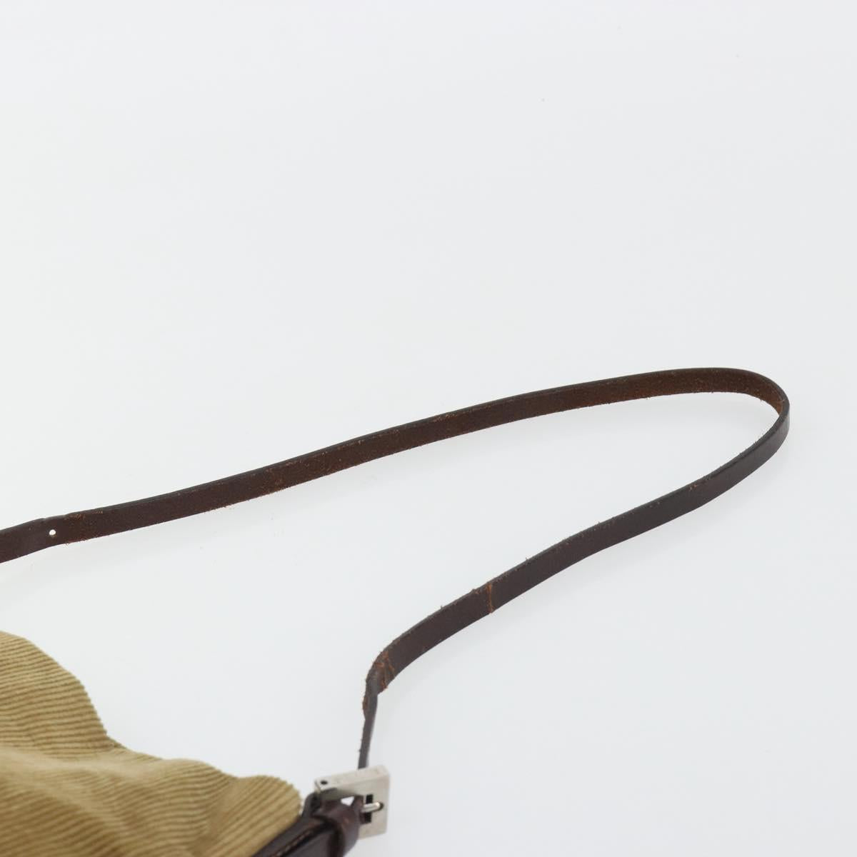 FENDI Shoulder Bag Corduroy Beige Silver Auth mr2721