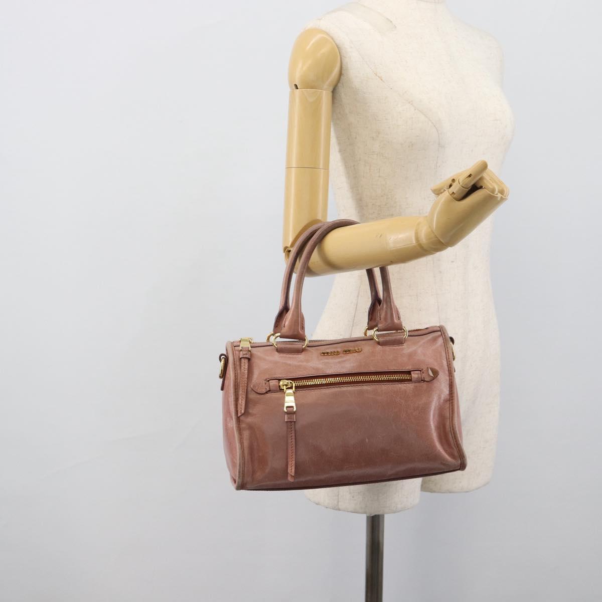 Miu Miu Hand Bag Leather Pink Gold Auth mr2722