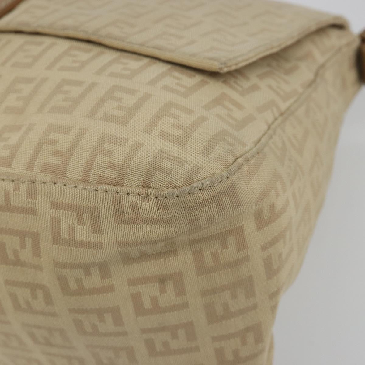 FENDI Zucchino Canvas Mamma Baguette Hand Bag Beige Gold Auth mr2723
