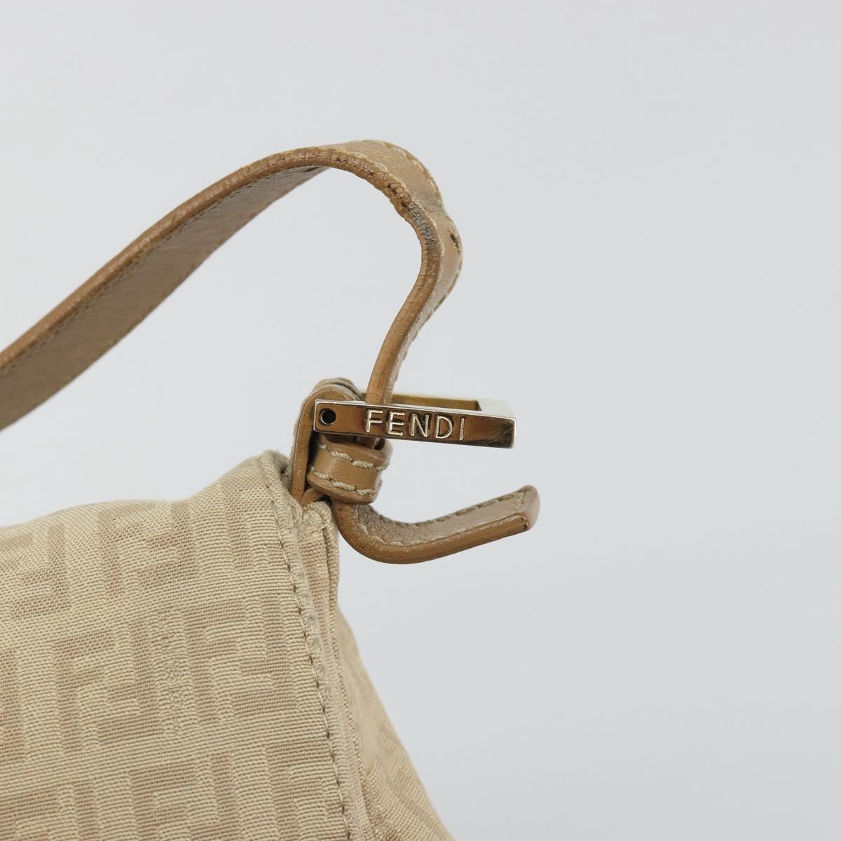 FENDI Zucchino Canvas Mamma Baguette Hand Bag Beige Gold Auth mr2723
