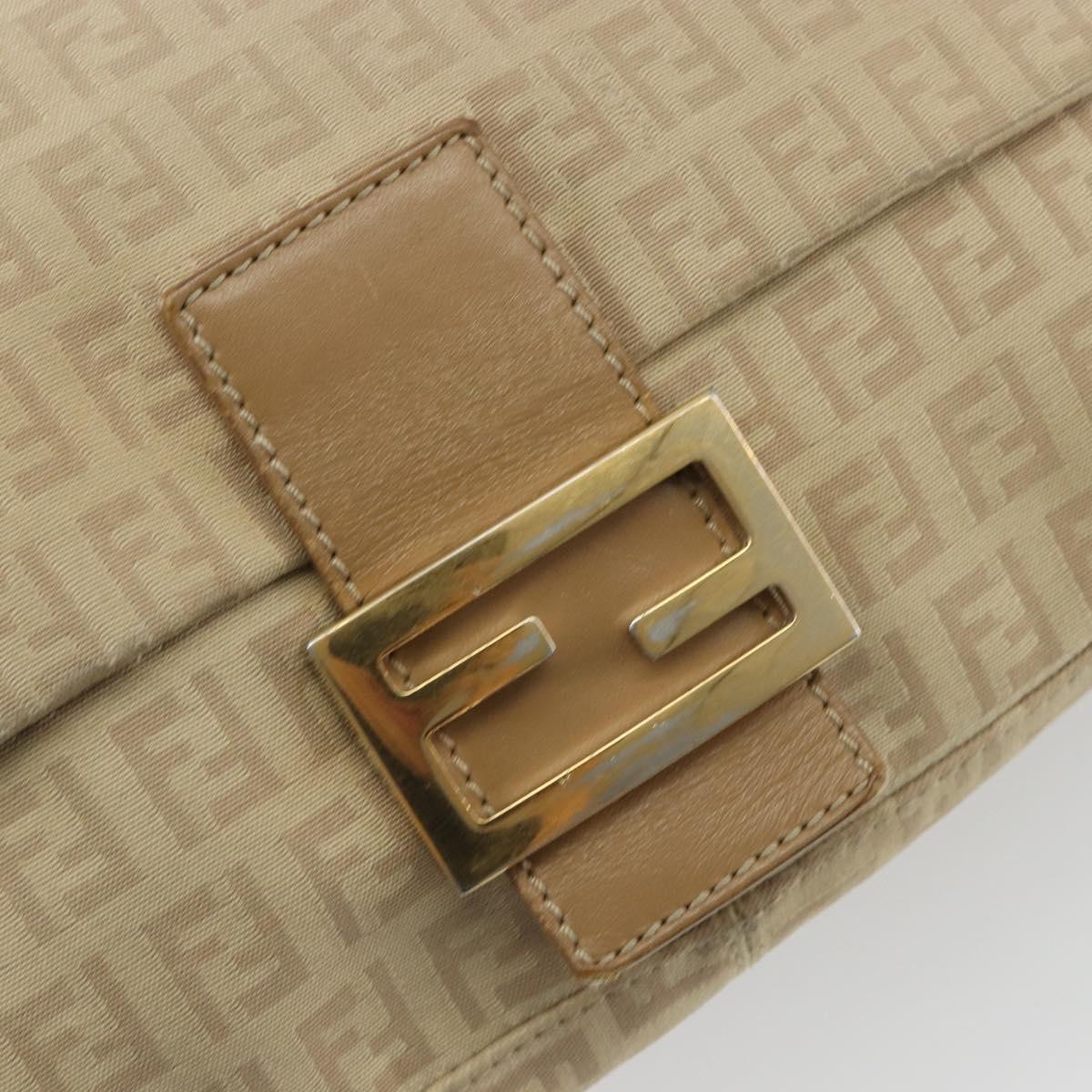 FENDI Zucchino Canvas Mamma Baguette Hand Bag Beige Gold Auth mr2723