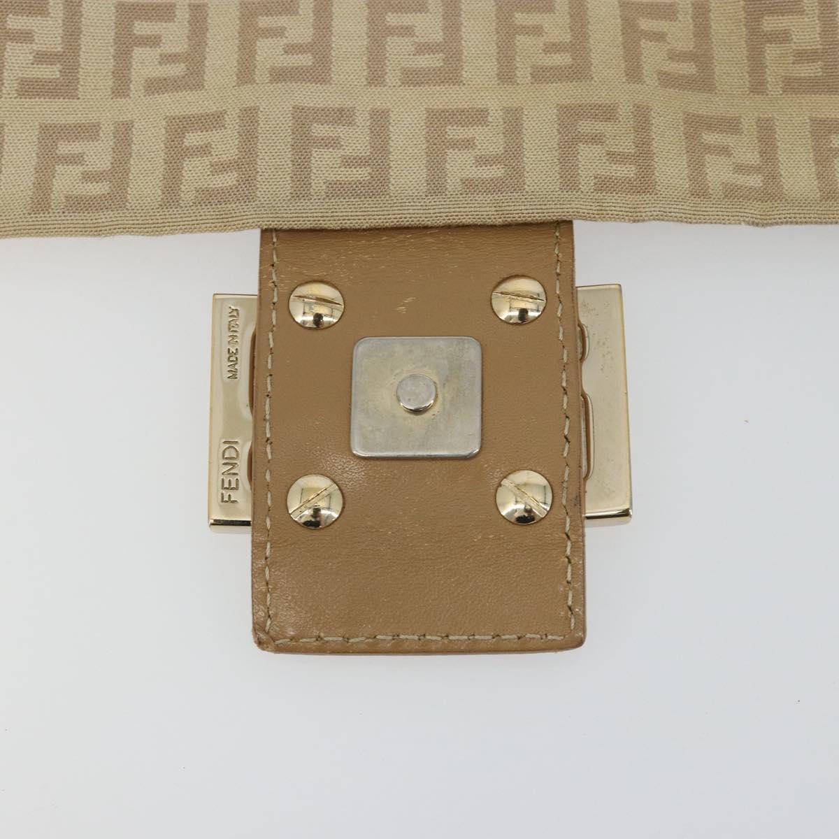 FENDI Zucchino Canvas Mamma Baguette Hand Bag Beige Gold Auth mr2723