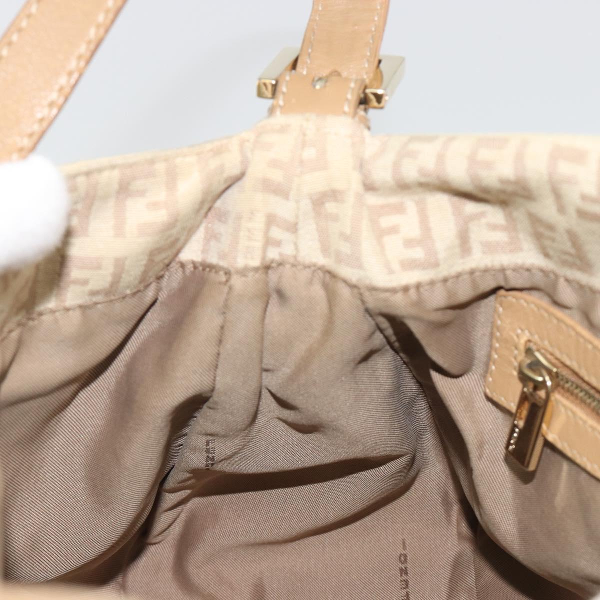 FENDI Zucchino Canvas Mamma Baguette Hand Bag Beige Gold Auth mr2723