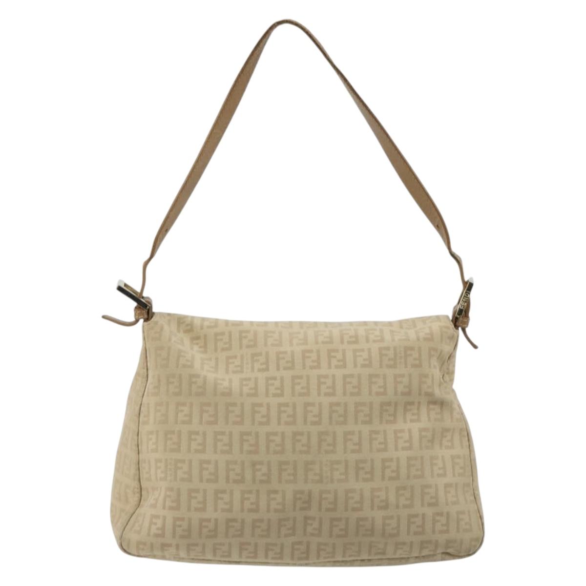 FENDI Zucchino Canvas Mamma Baguette Hand Bag Beige Gold Auth mr2723