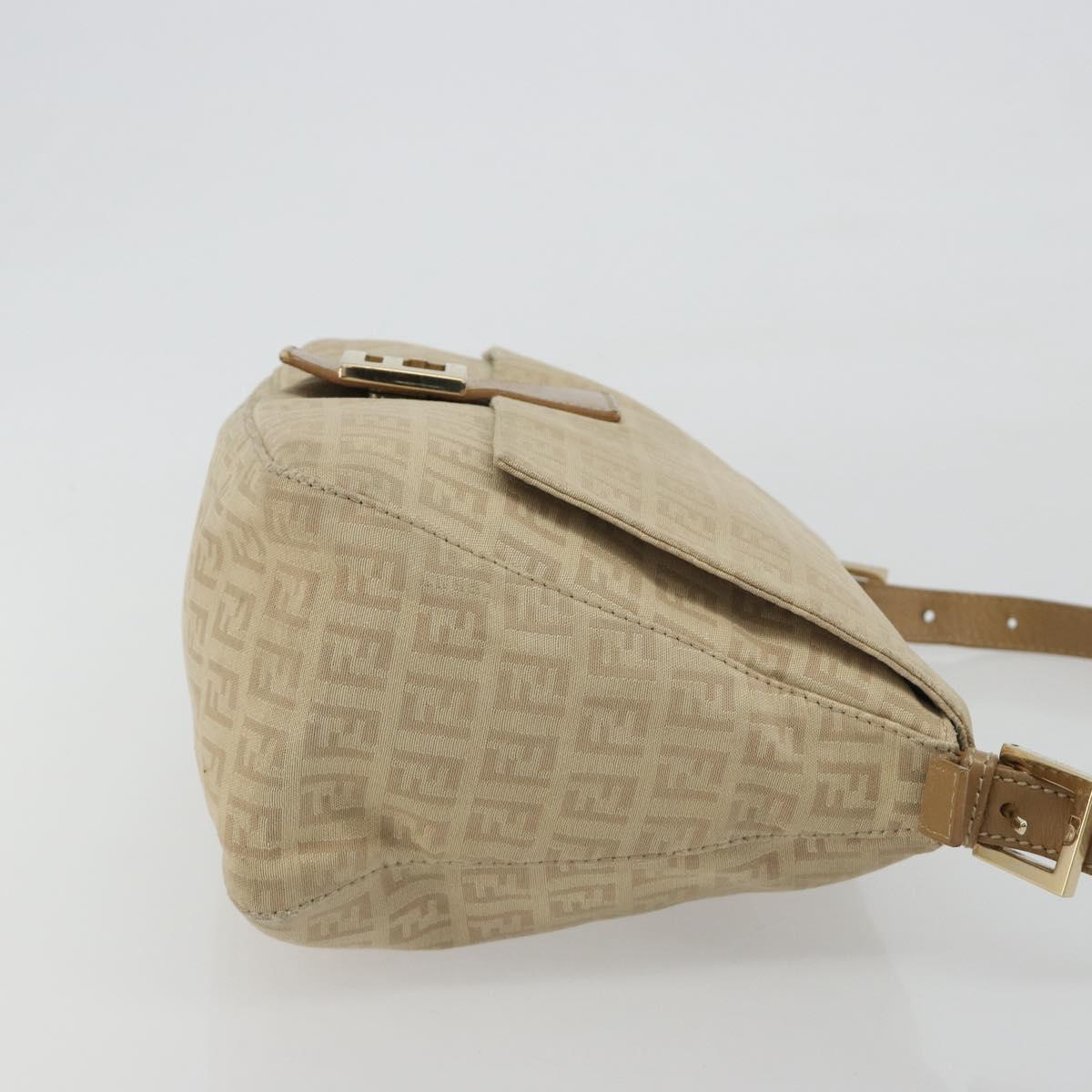FENDI Zucchino Canvas Mamma Baguette Hand Bag Beige Gold Auth mr2723
