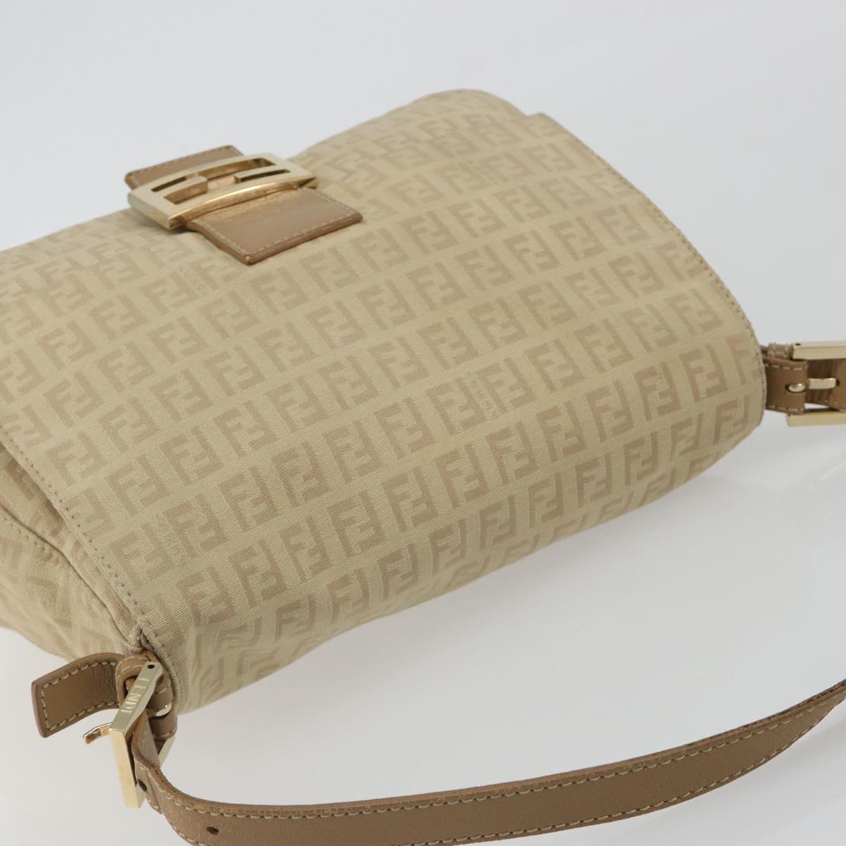 FENDI Zucchino Canvas Mamma Baguette Hand Bag Beige Gold Auth mr2723