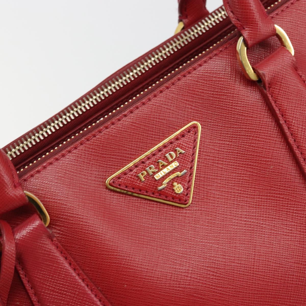 PRADA Hand Bag Safiano Leather Red Gold Auth mr2724