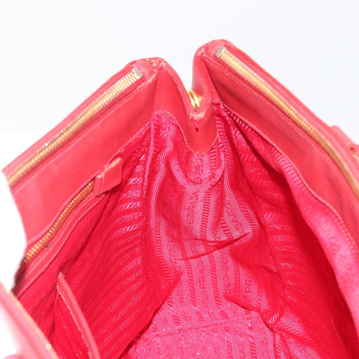 PRADA Hand Bag Safiano Leather Red Gold Auth mr2724