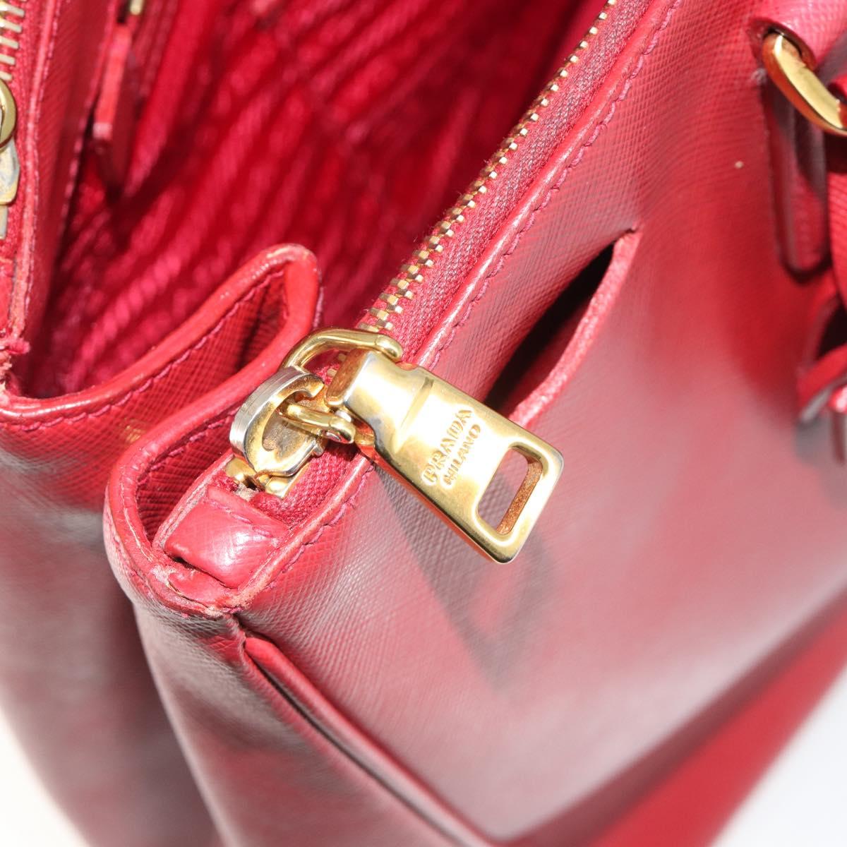 PRADA Hand Bag Safiano Leather Red Gold Auth mr2724