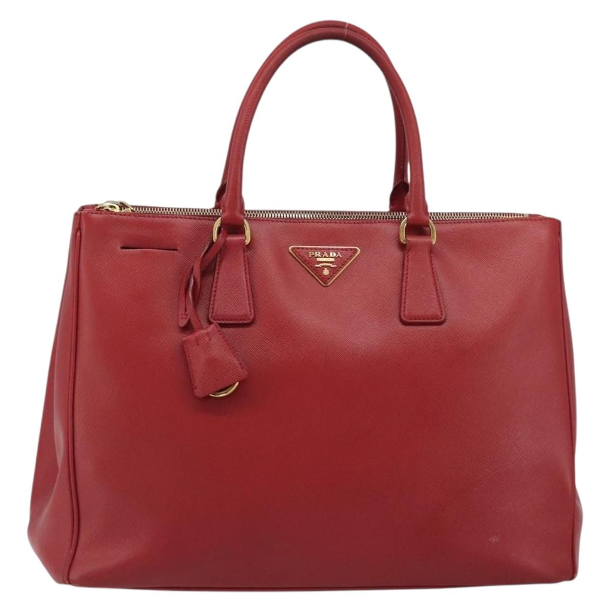 PRADA Hand Bag Safiano Leather Red Gold Auth mr2724