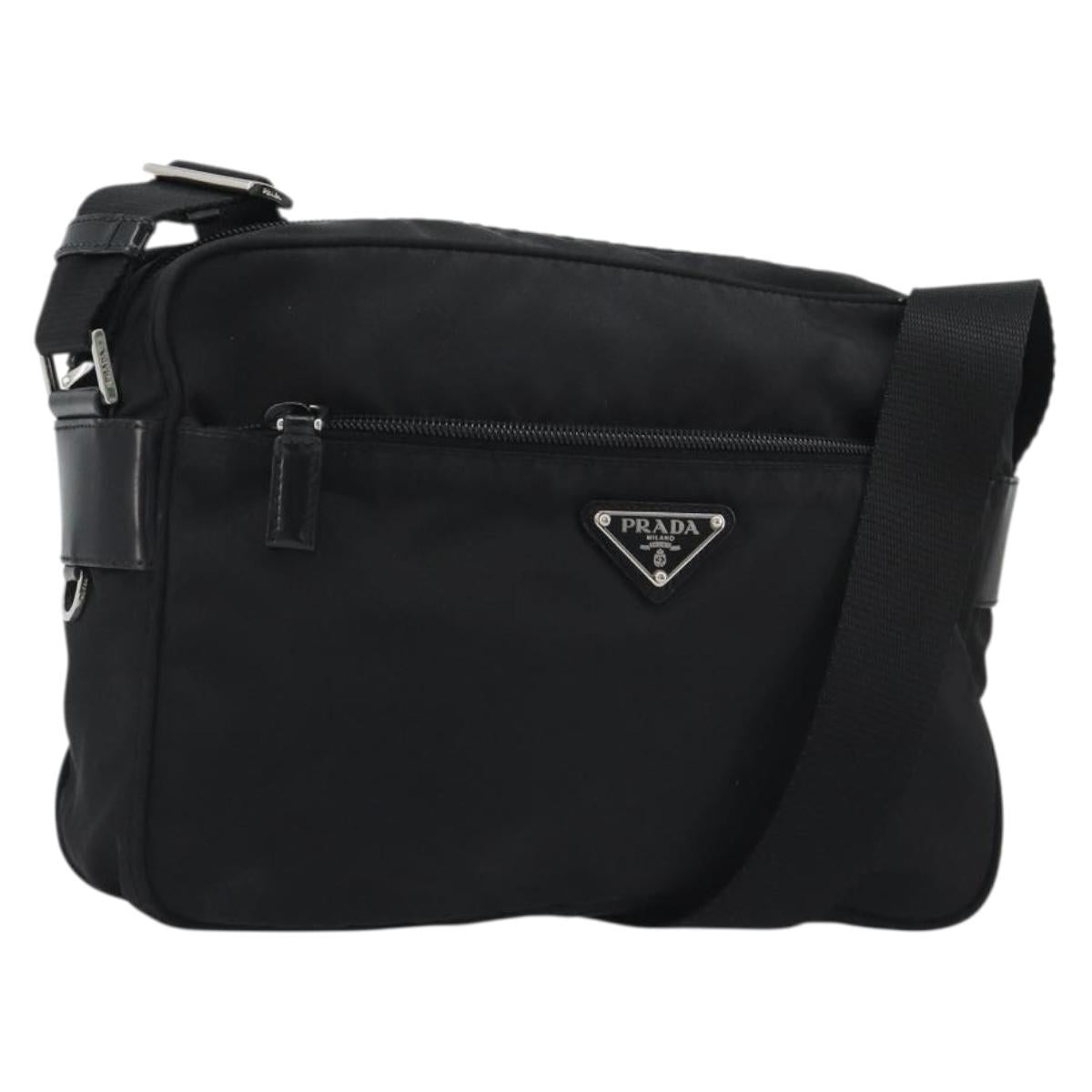 PRADA Shoulder Bag Nylon Black Silver Auth mr2725A