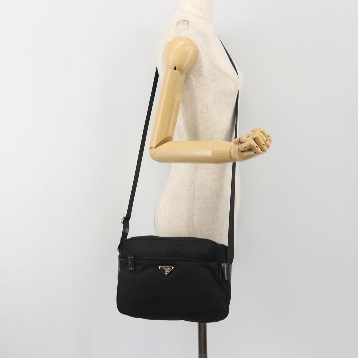 PRADA Shoulder Bag Nylon Black Silver Auth mr2725A