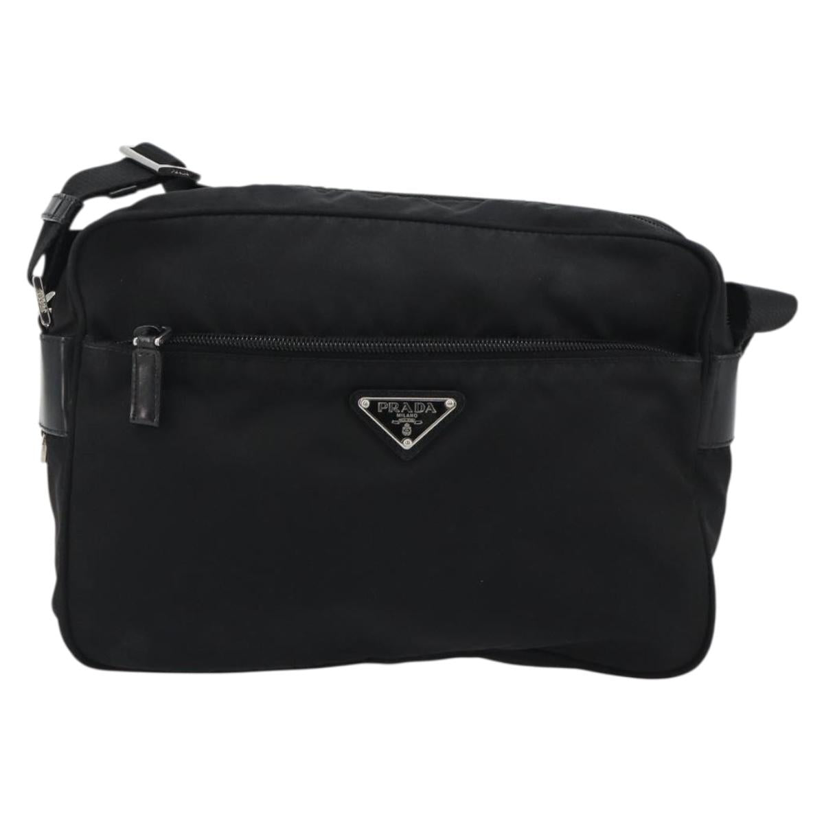 PRADA Shoulder Bag Nylon Black Silver Auth mr2725A