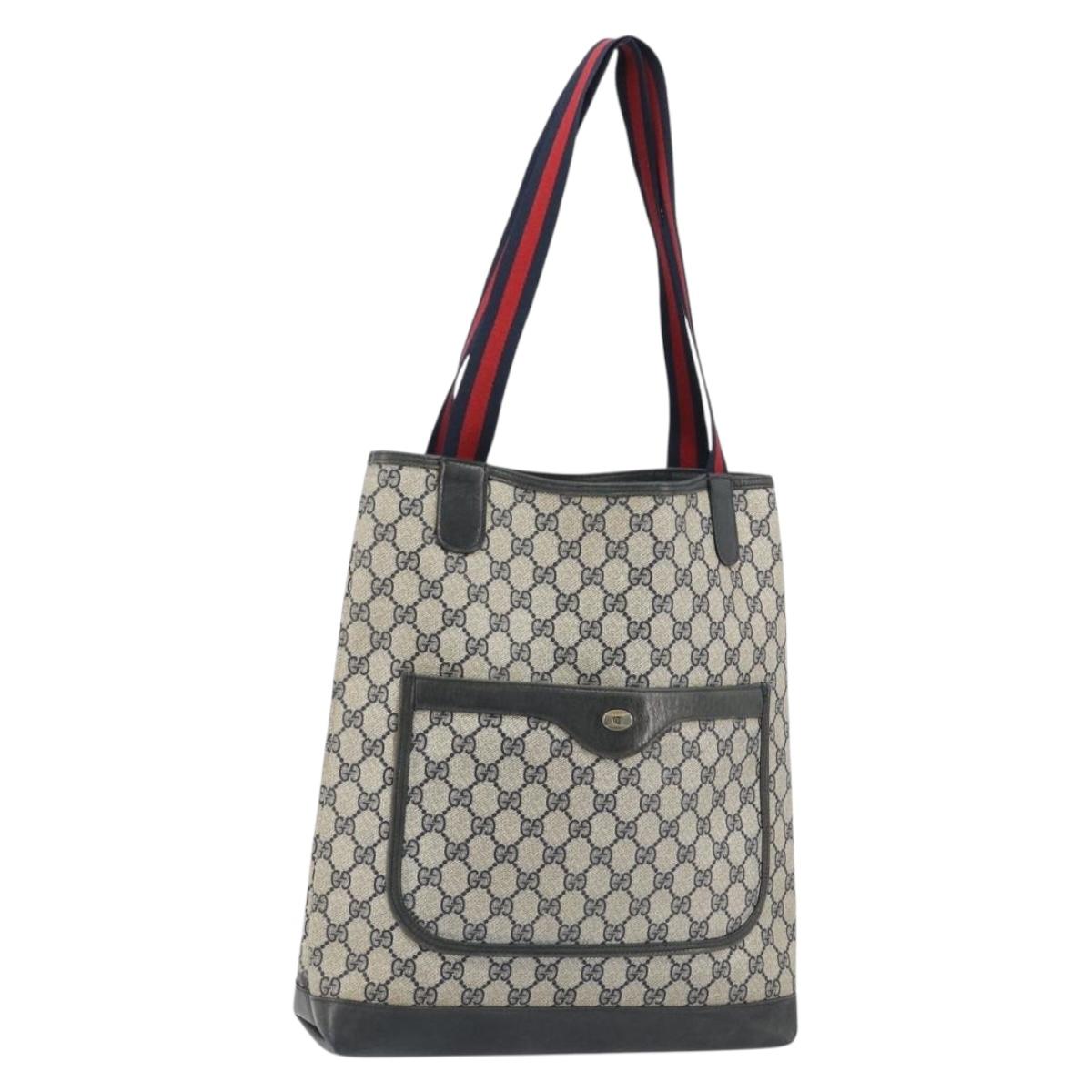 GUCCI GG Supreme Sherry Line Tote Bag PVC Navy Gold 40 02 003 Auth mr2727