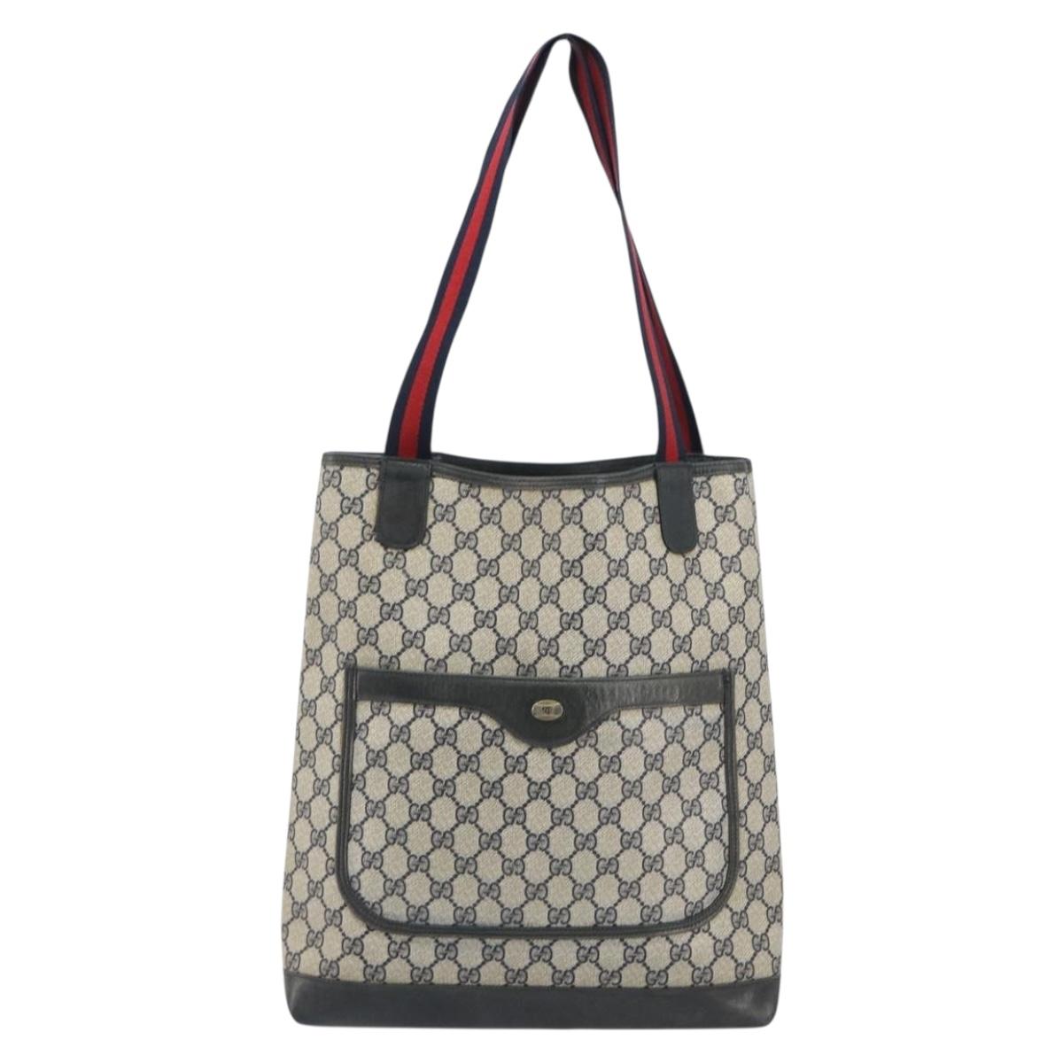 GUCCI GG Supreme Sherry Line Tote Bag PVC Navy Gold 40 02 003 Auth mr2727