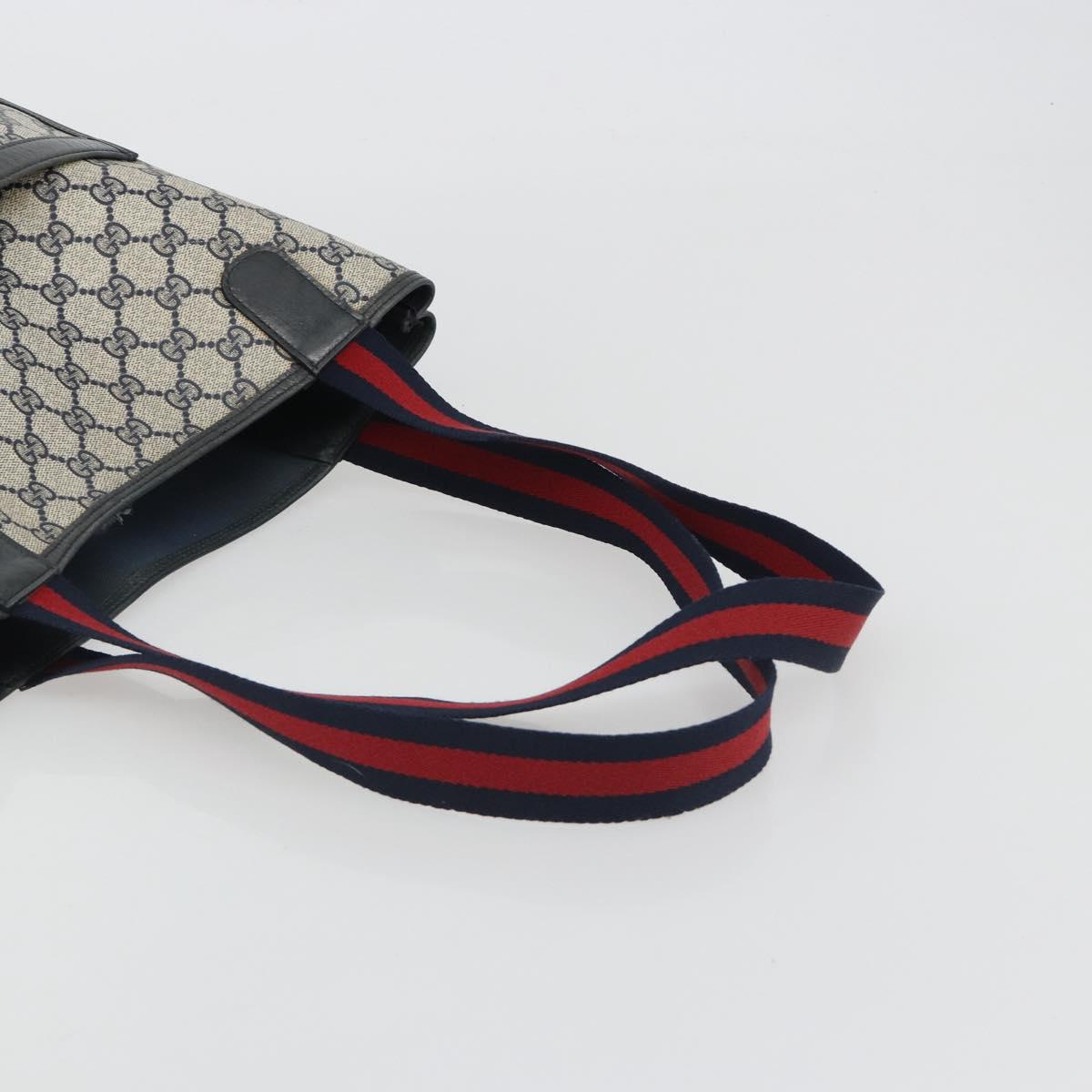 GUCCI GG Supreme Sherry Line Tote Bag PVC Navy Gold 40 02 003 Auth mr2727