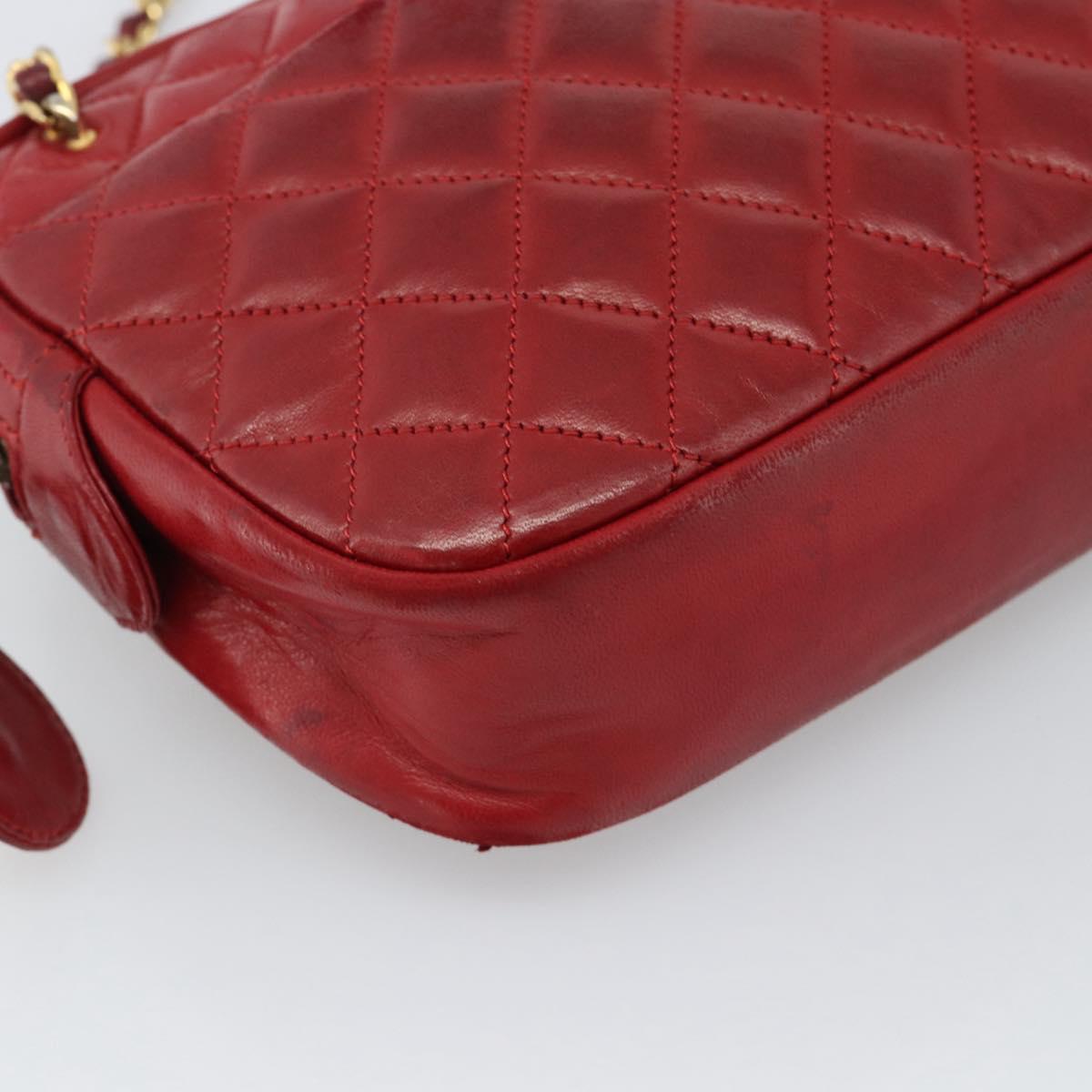 CHANEL Matelasse Chain Shoulder Bag Leather Red Gold CC Auth mr2729
