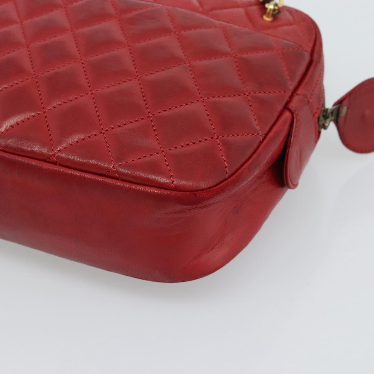 CHANEL Matelasse Chain Shoulder Bag Leather Red Gold CC Auth mr2729
