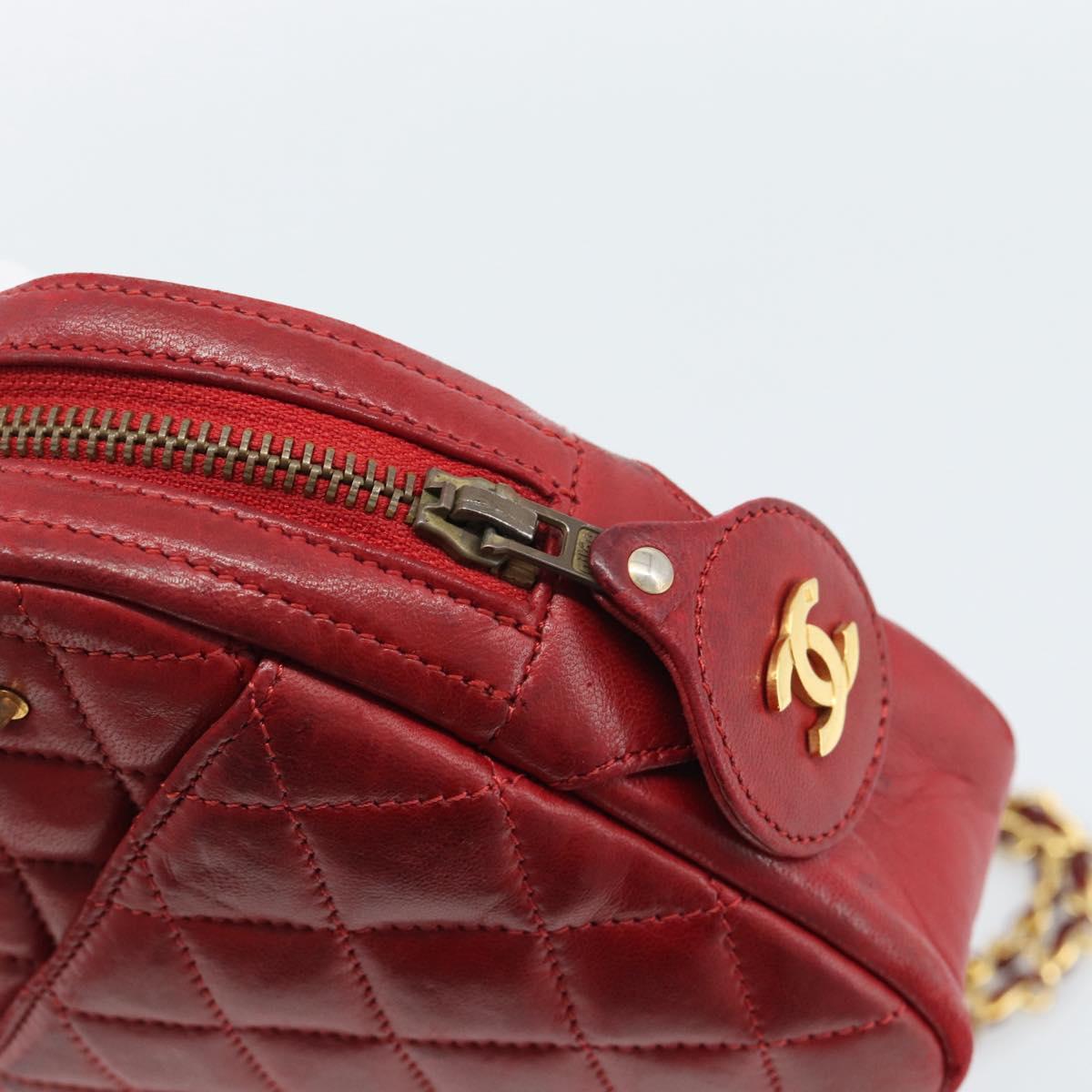 CHANEL Matelasse Chain Shoulder Bag Leather Red Gold CC Auth mr2729
