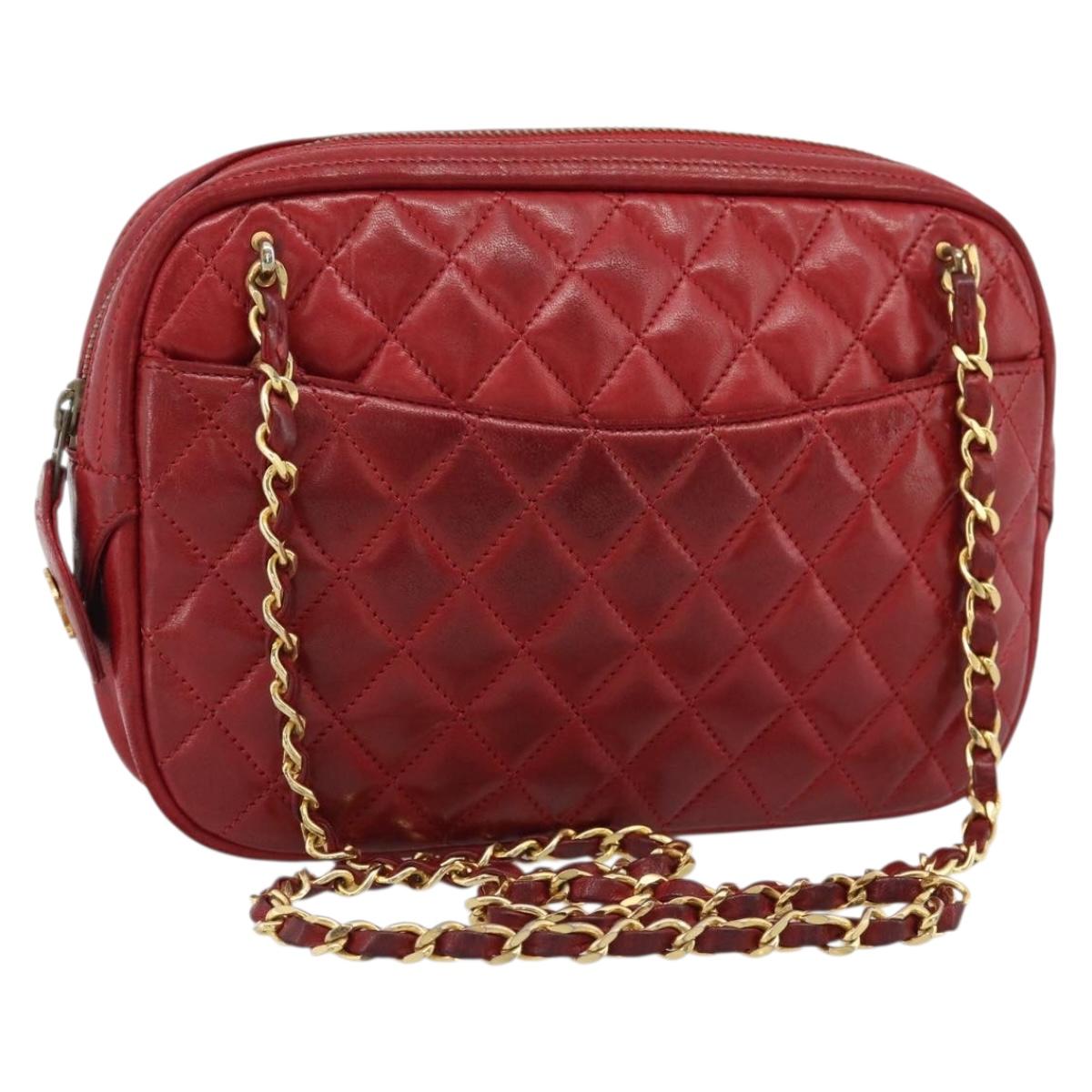 CHANEL Matelasse Chain Shoulder Bag Leather Red Gold CC Auth mr2729