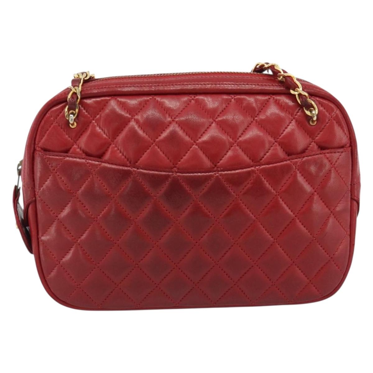 CHANEL Matelasse Chain Shoulder Bag Leather Red Gold CC Auth mr2729