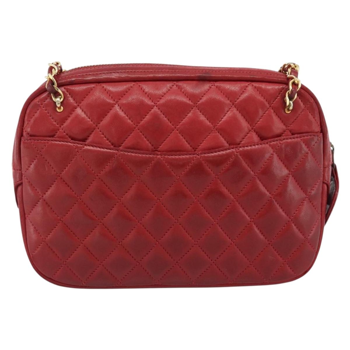 CHANEL Matelasse Chain Shoulder Bag Leather Red Gold CC Auth mr2729