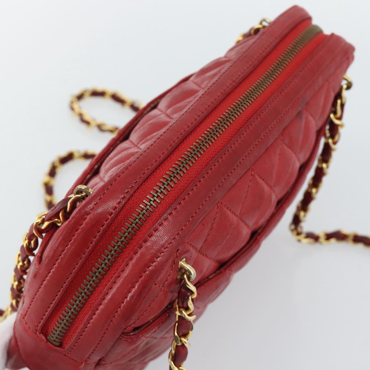 CHANEL Matelasse Chain Shoulder Bag Leather Red Gold CC Auth mr2729