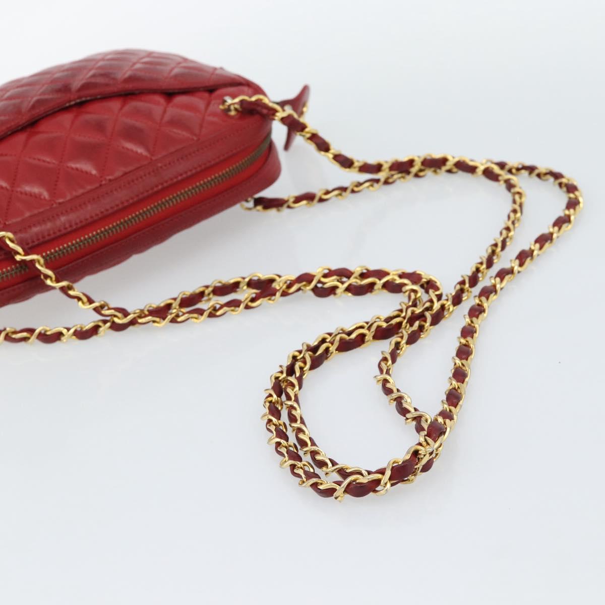 CHANEL Matelasse Chain Shoulder Bag Leather Red Gold CC Auth mr2729