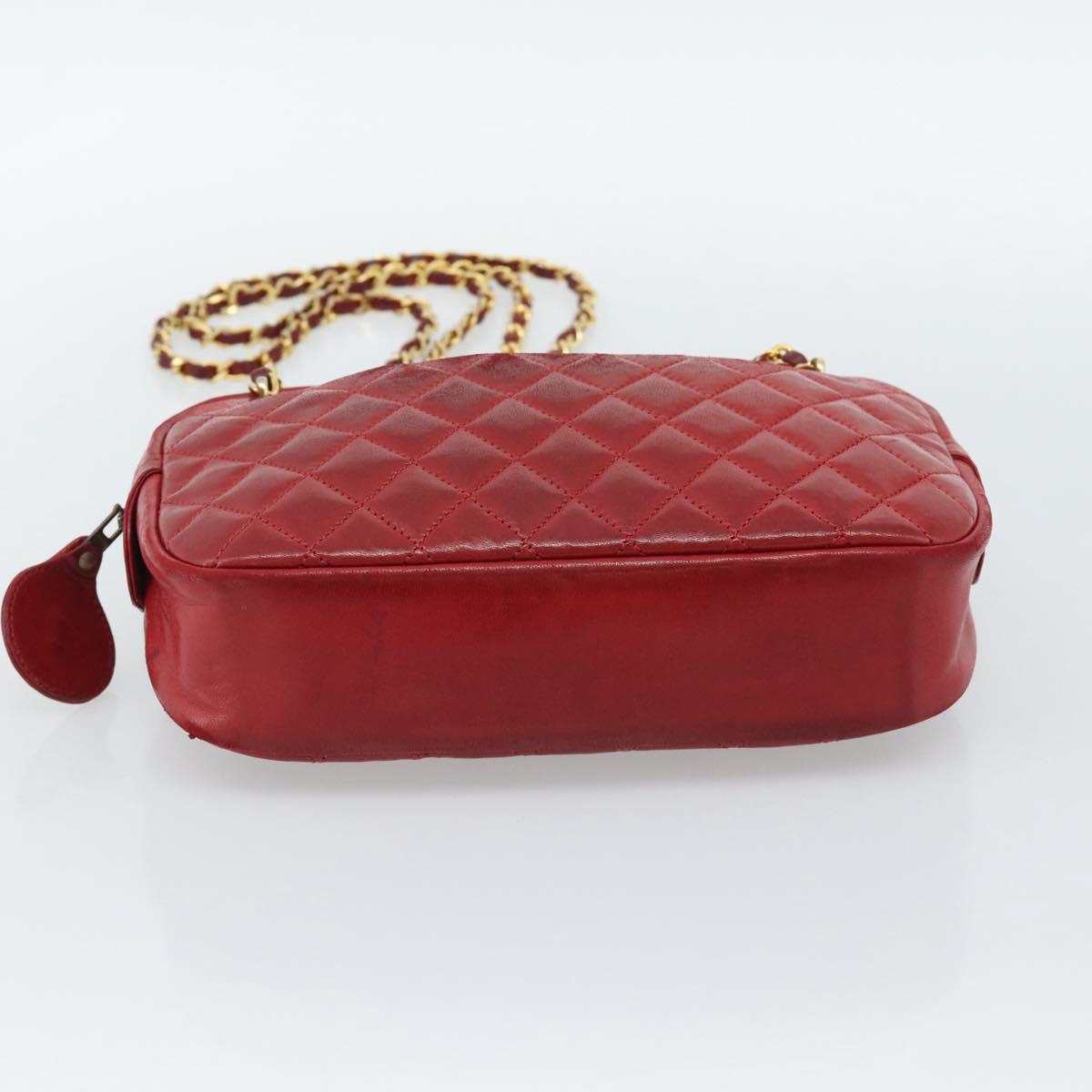 CHANEL Matelasse Chain Shoulder Bag Leather Red Gold CC Auth mr2729