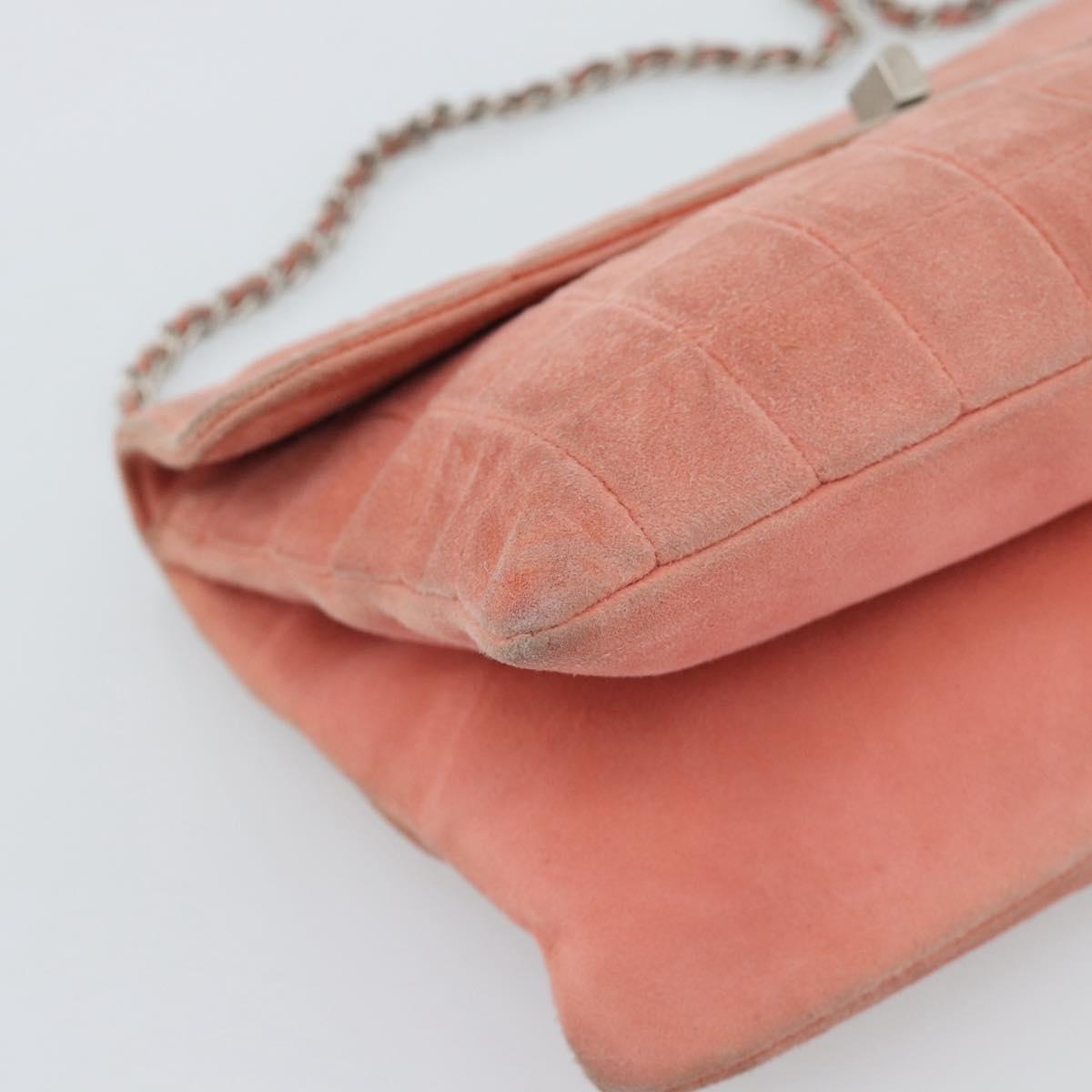 CHANEL Choco Bar 2.55 Chain Shoulder Bag Suede Pink Silver CC Auth mr2730